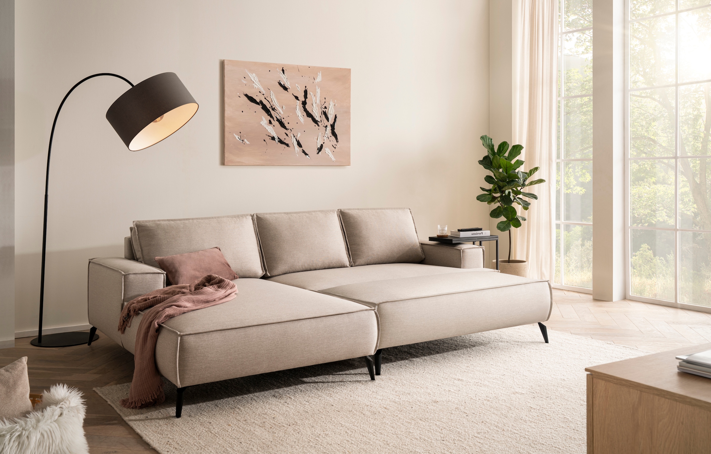 Home affaire Sitzgruppe »TVINNU, Polsterecke L-Form, Schlaffunktion, mit Hocker« Set,  Set, stellbar zum Schlafsofa (Krokodilverbinder)