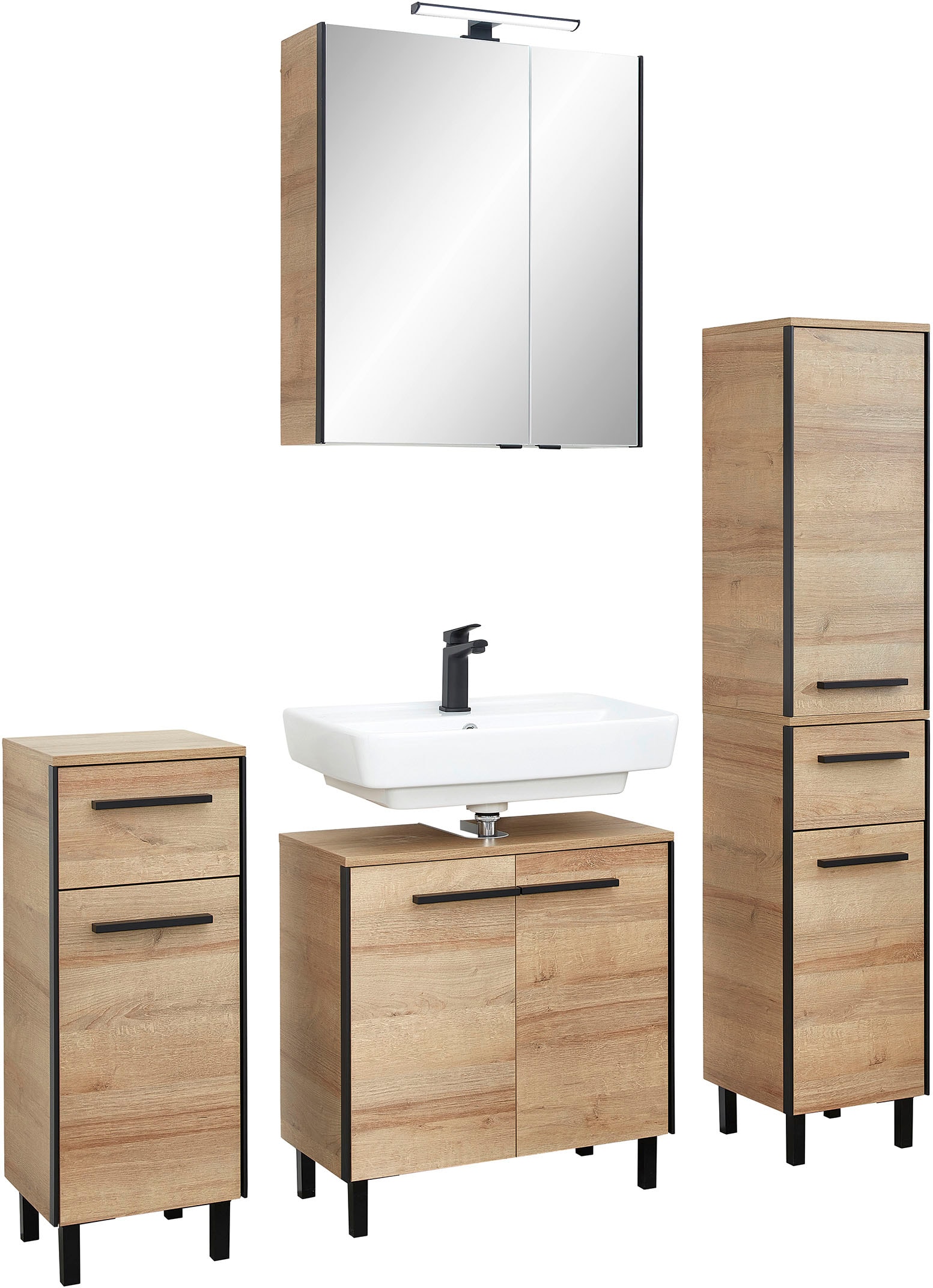 Saphir Ensemble de meubles de salle de bain »Quickset 395 4-teilig, Waschbeckenunterschrank mit LED-Spiegelschrank« 5 cuis tlg.