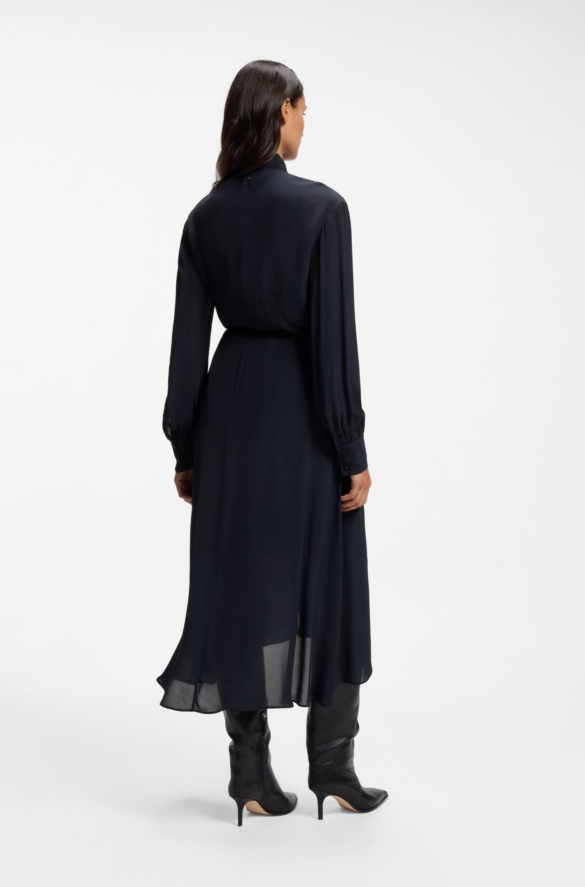 BOSS ORANGE Hemdblusenkleid »Dristella Premium Damenmode« aus Crêpe de Chine, Midi-Länge