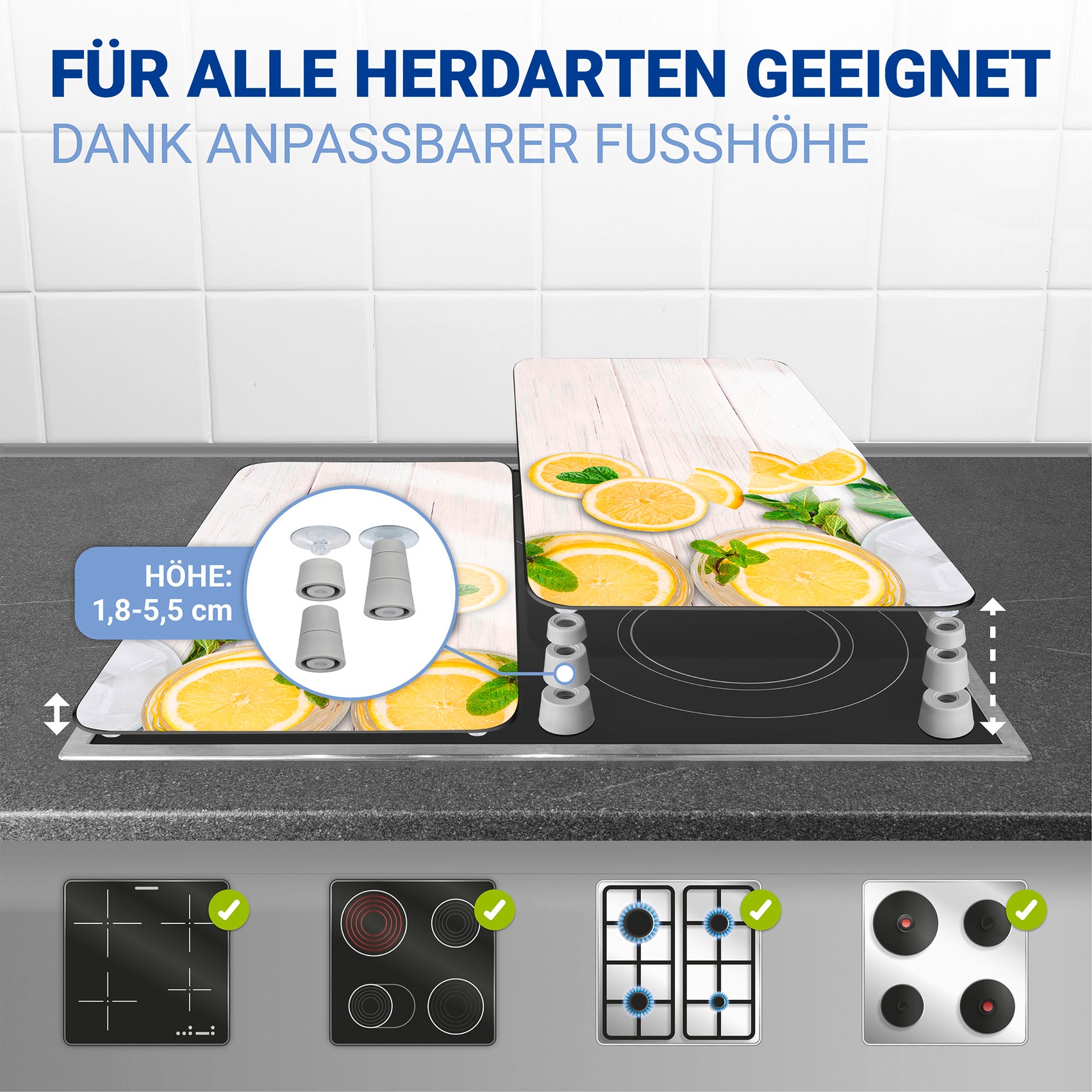WENKO Herd-Abdeckplatte »Universal Modell Zitronen« Herdabdeckung für alle Herdarten, kratzfest, mit rutschfesten Füssen