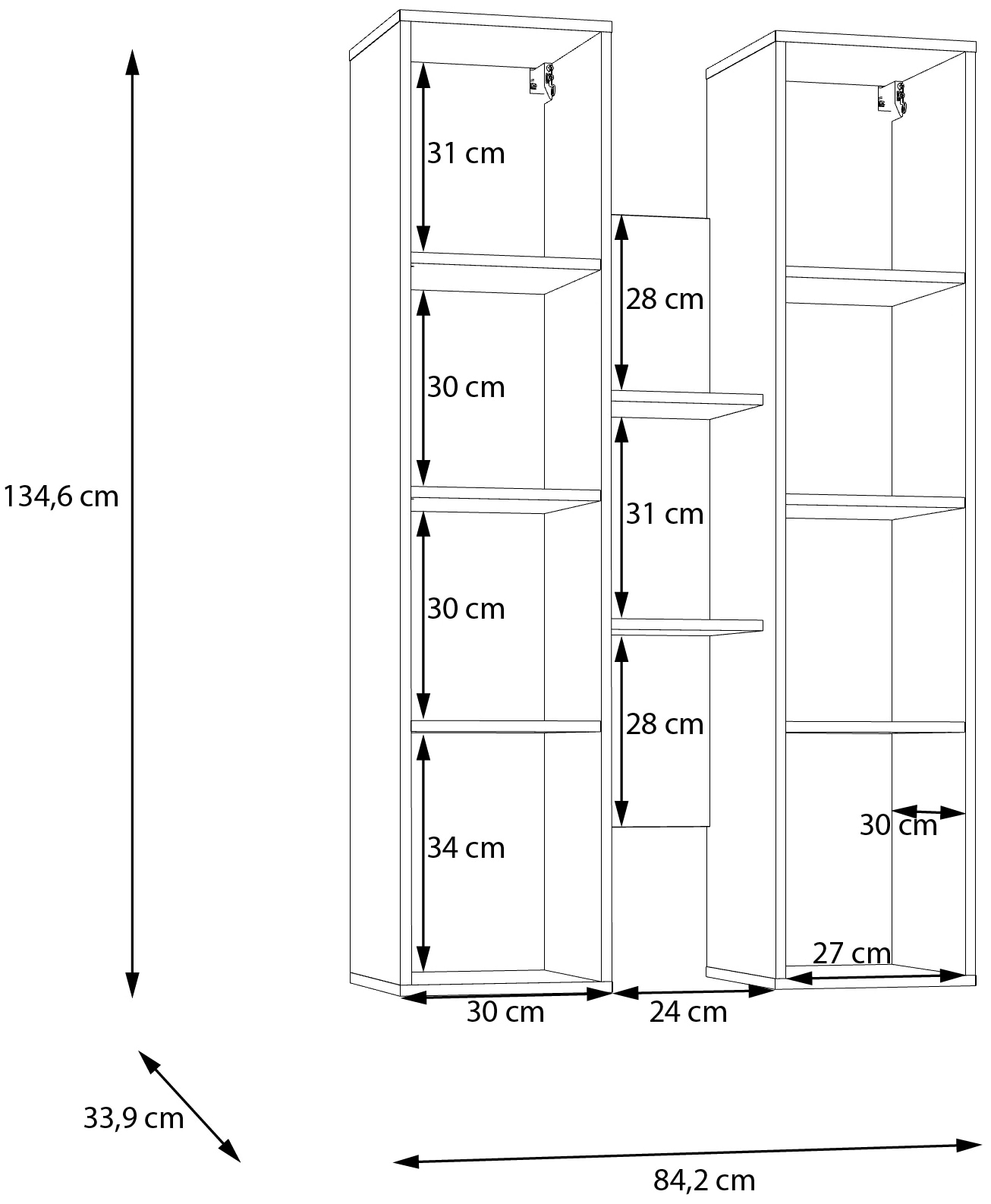 FORTE Vitrine suspendue L/H/P 84,2/134,6/33,9 cm Soft Close, montage mural