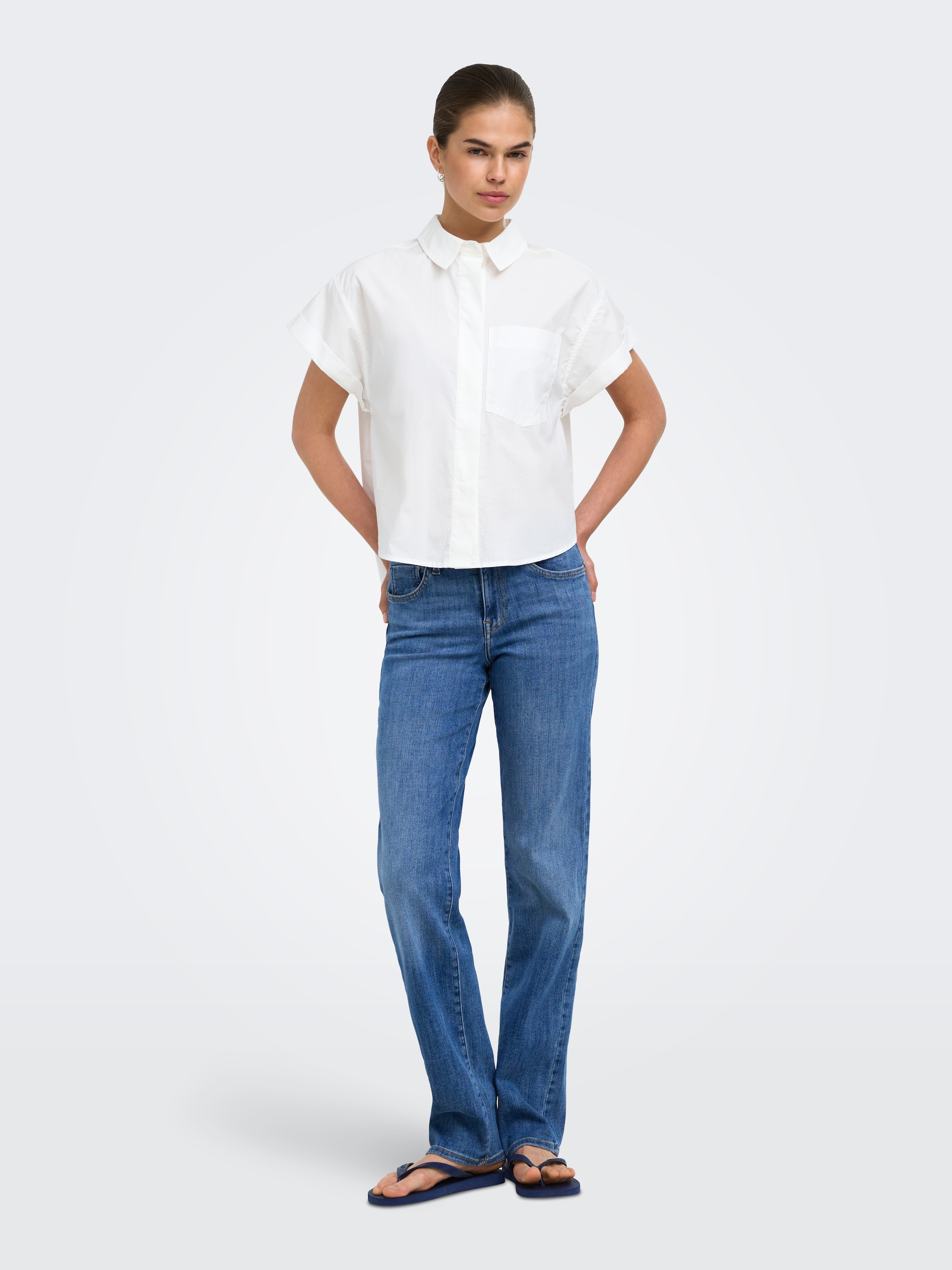 ONLY Jeans slim »ONLPOWER MW PUSH UP SLIM STRAIGHT DNM« mélange de coton, taille mi-haute, coupe slim