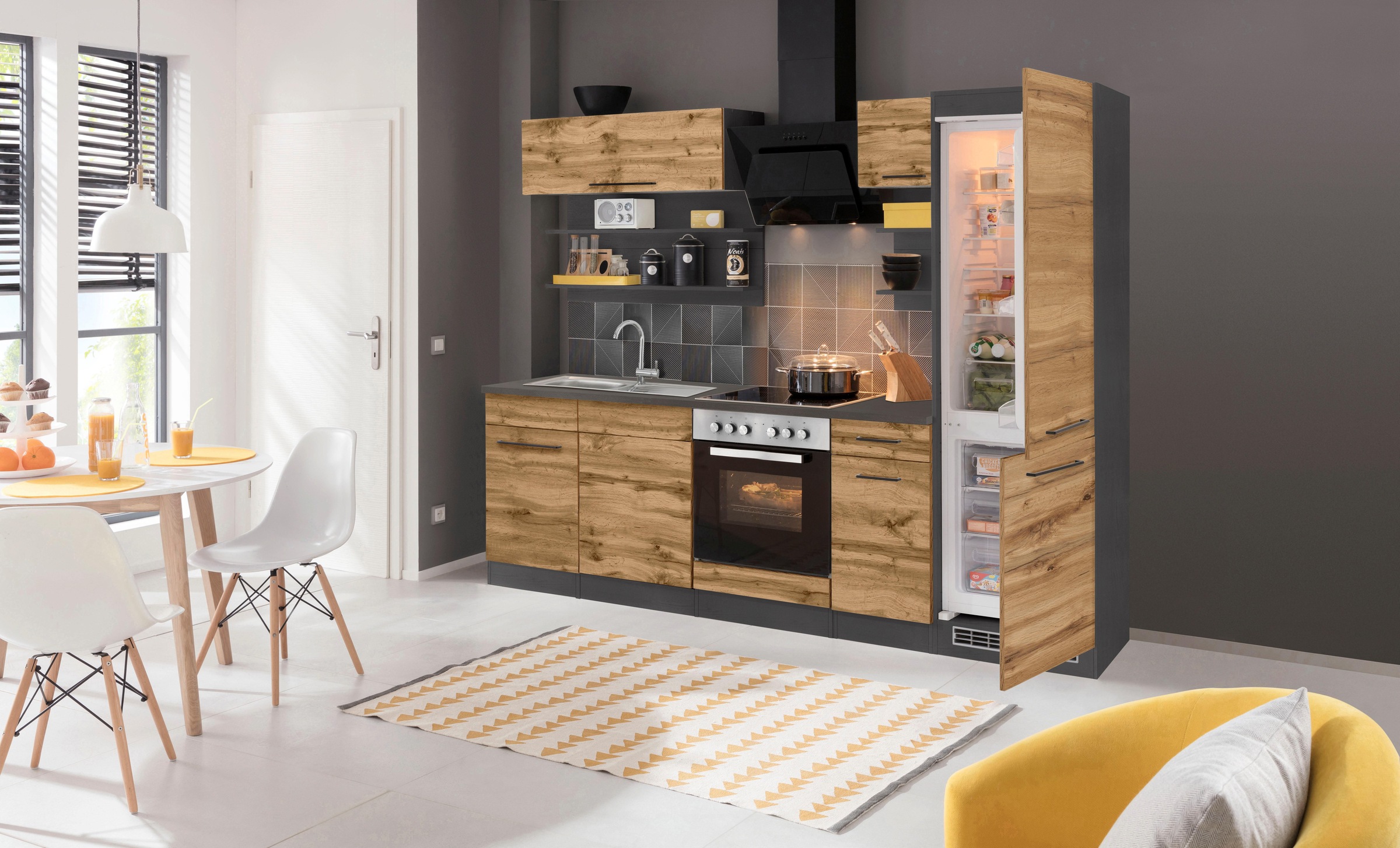 KOCHSTATION Kitchenette »KS-Tulsa« sans appareils électriques, largeur 270 cm, poignées métalliques noires, façades MDF