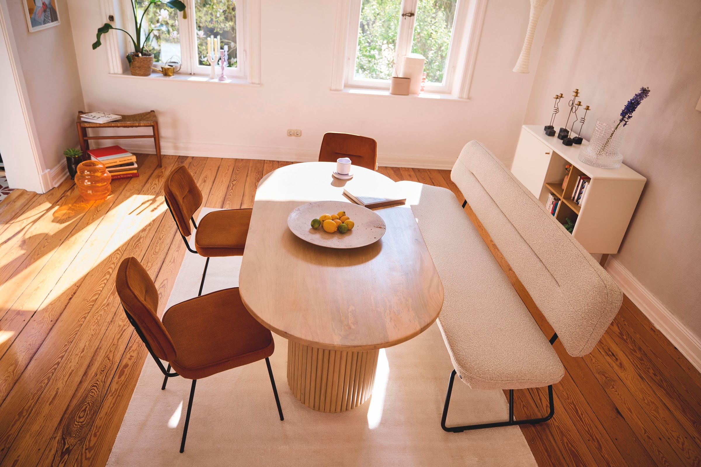 SIT Table de salle à manger »Samos 180 x 90 cm aus massivem Mangoholz im Ribbed-Look« Pieds de table marquants avec design lamellaire extravagant