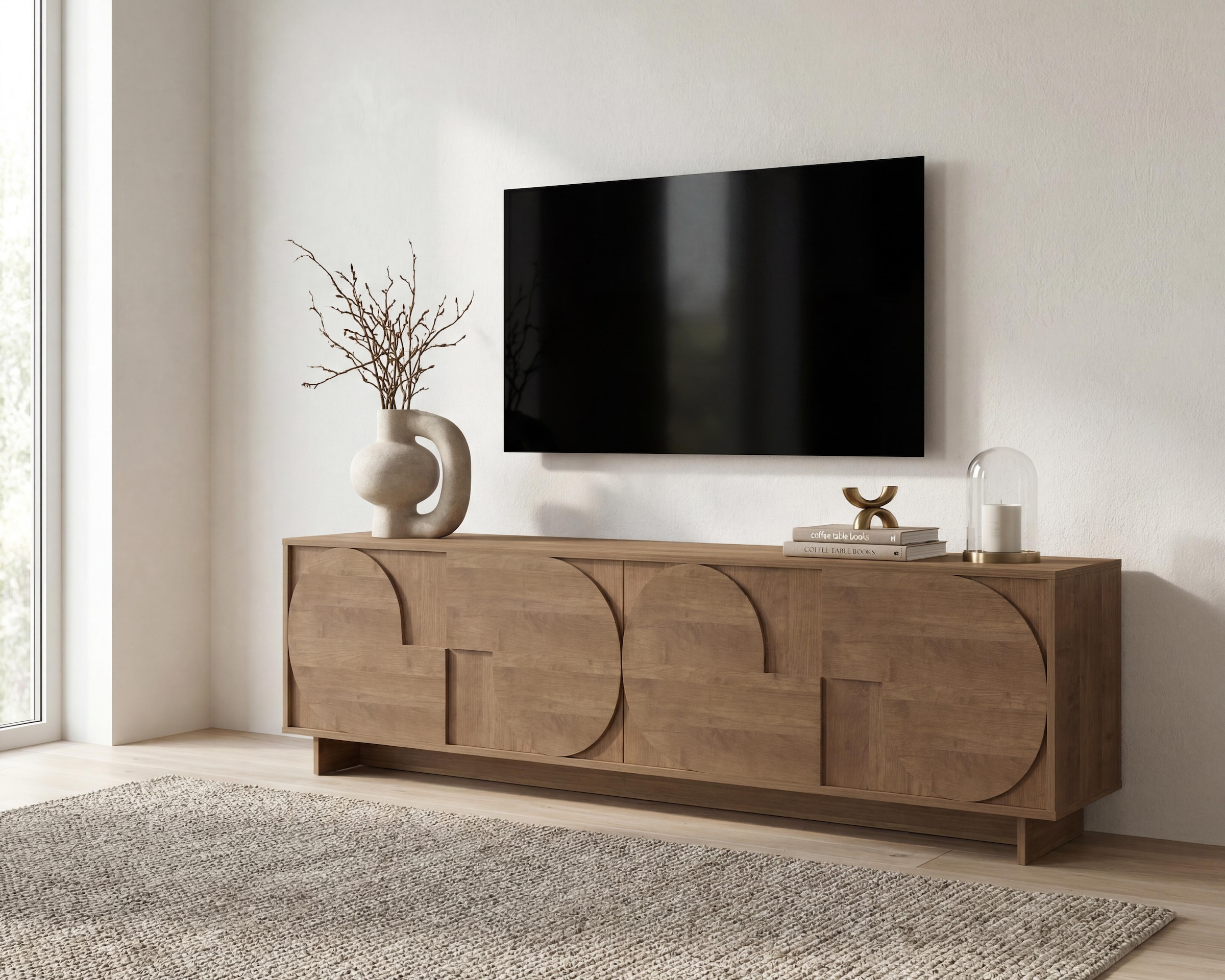 Home affaire Table basse »Zen, 205 cm breit, 4 Türen, Mediaboard, TV-Schrank, TV-Board« ouverture par pression, façades 3D, structure bois Mercure, beaucoup de rangement,