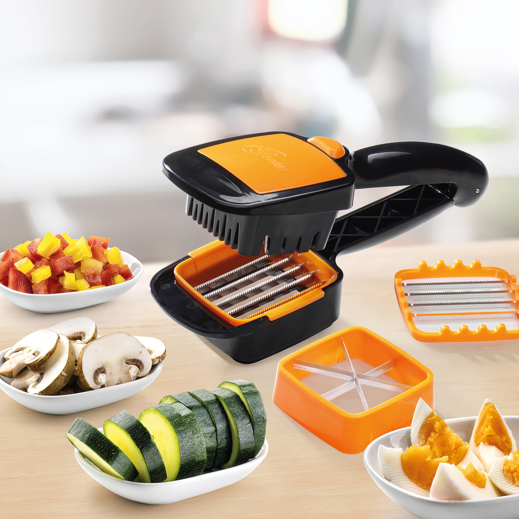 Genius Pfannen-Set »Cerafit Fusion Pfannen inkl. Nicer Dicer Quick, Set 8-tlg« Set, Pfannen, Set 3-tlg., feste Griffe, ND Quick, Set 5-tlg., orange, 8 Stk. tlg. hochwertig Antihaft-Pfannen mit robuster Keramik-Beschichtung
