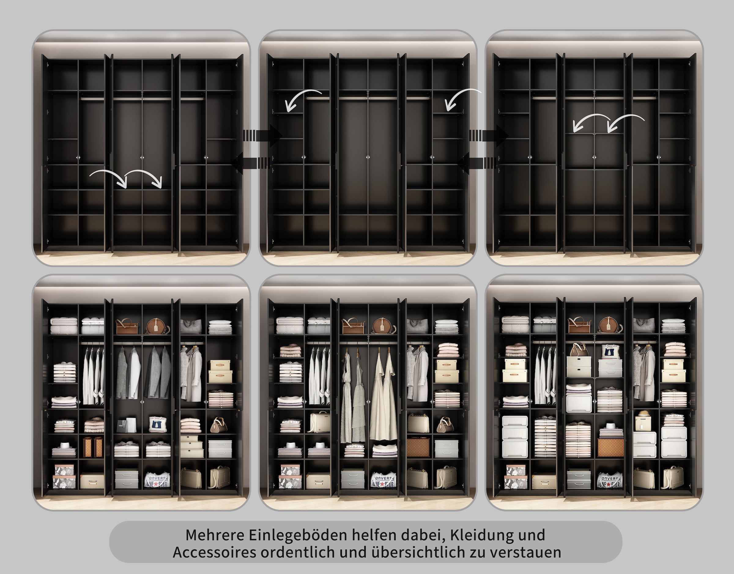 GOODproduct Kleiderschrank »Jorella Schlafzimmerschrank Garderobe mit Softclose Türen Glastüren« eleganter Schlafzimmerschrank Rillendesign Trend Breite 241cm Grauglas