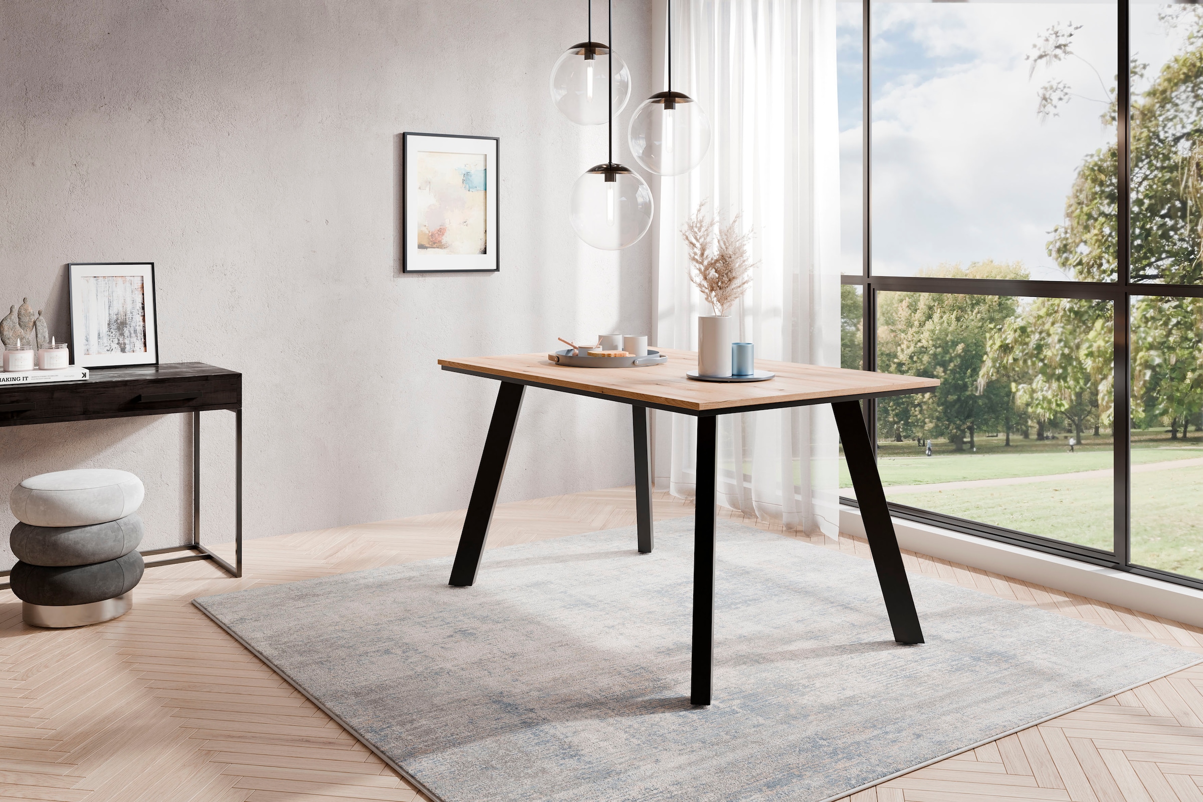 GOODproduct Esstisch »Genf, extra viel Beinfreiheit, natürliches Eichedekor« pflegeleichter Küchentisch, Breite 140 cm, Evoke Eichenachbildung