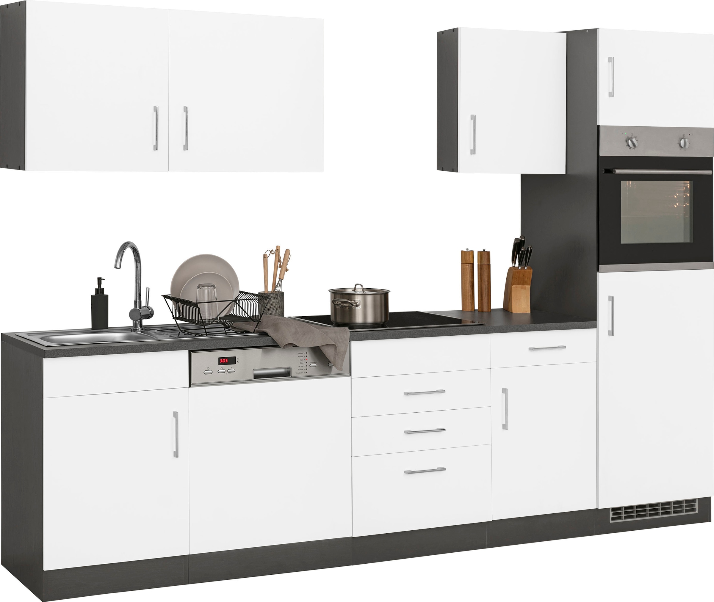 KOCHSTATION Kitchenette »KS-Paris – Küchen mit einzigartigen Fotomotiven auf den Fronten« largeur 280 cm, option appareils électriques et induction