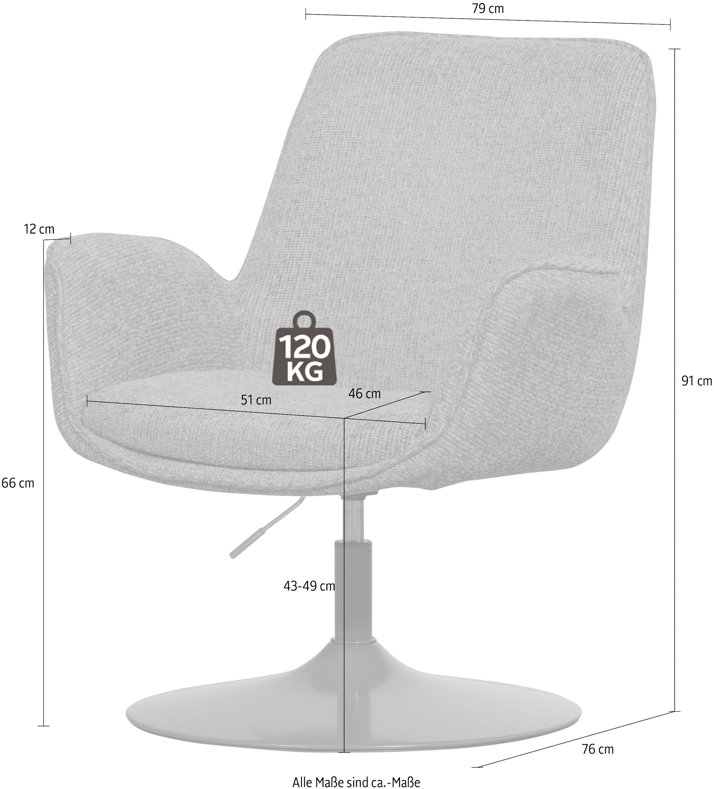 WOOOD Fauteuil pivotant »Marten mit Nova-Gewebtem Bezug höhenverstellbar B 79 x T 76 x H 91 cm« capacité de charge 120 kg, très haute résistance à l'usure, accoudoirs intégrés
