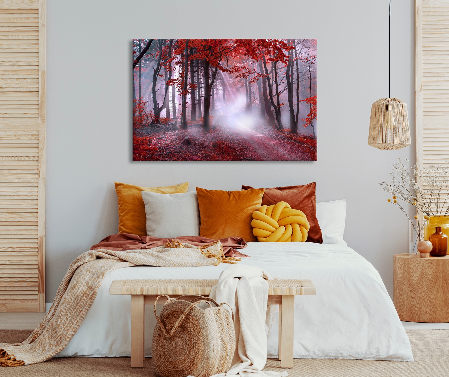 Bönninghoff Tableau sur toile »Wandbild NEBEL IM ROTEN WALD 78x118 cm – Leinwandbild Keilrahmen Deko« Forêt | Forêt mystique | Nature 1 cuis tlg. tendu sur châssis
