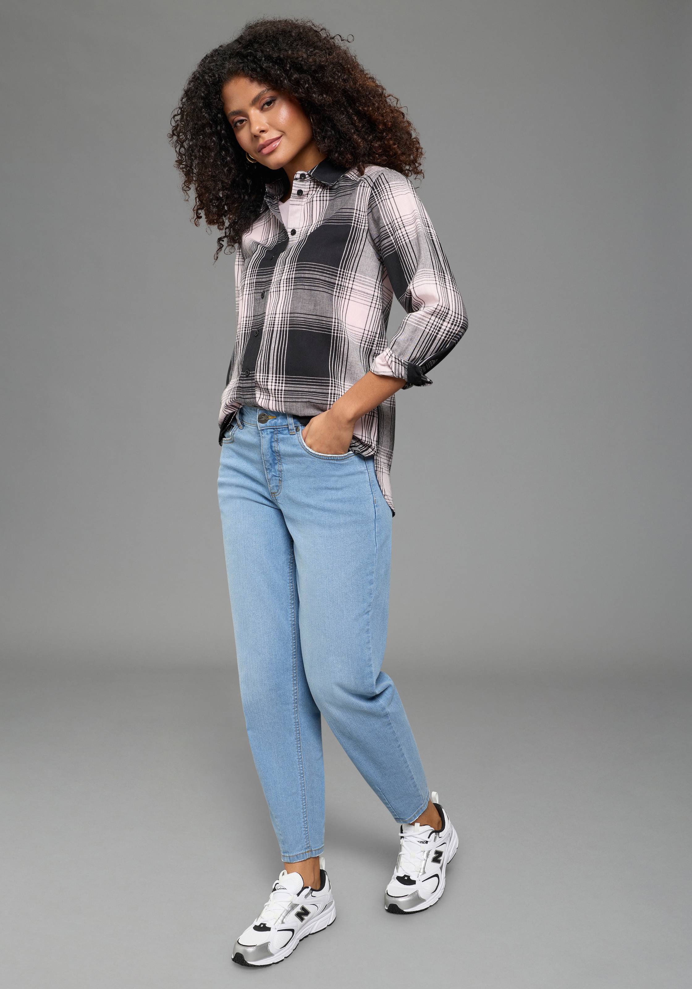 Laura Scott Blouse à carreaux klassische Bluse, kariertes Muster, aus leichter Web-Baumwolle