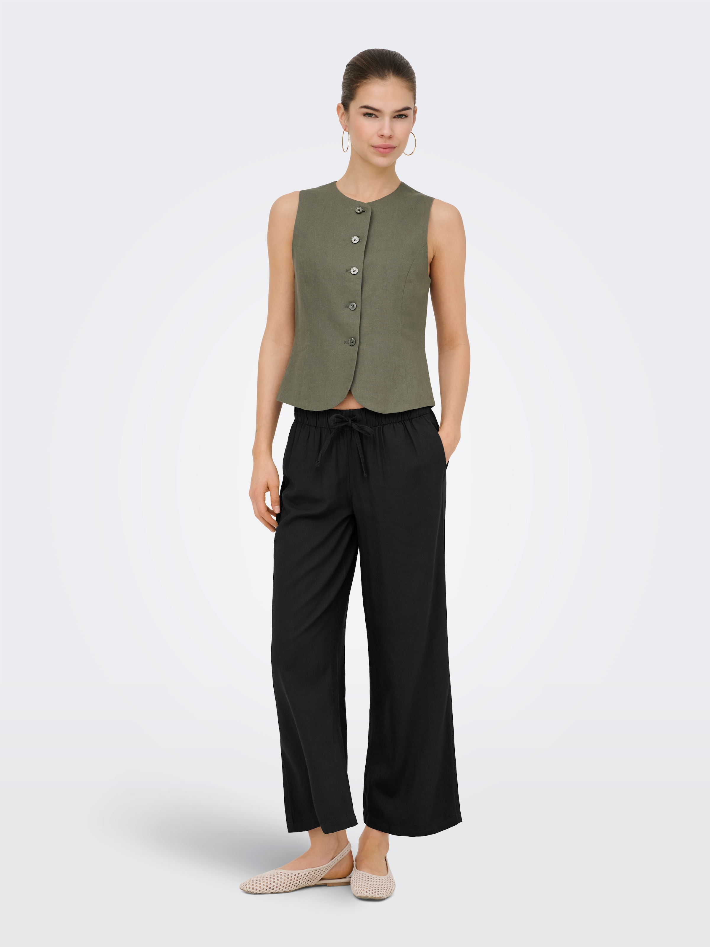 ONLY Jupe-culotte »ONLGOA MW LIN BL PULL-UP CULOTTE CC PNT«  mit Leinen