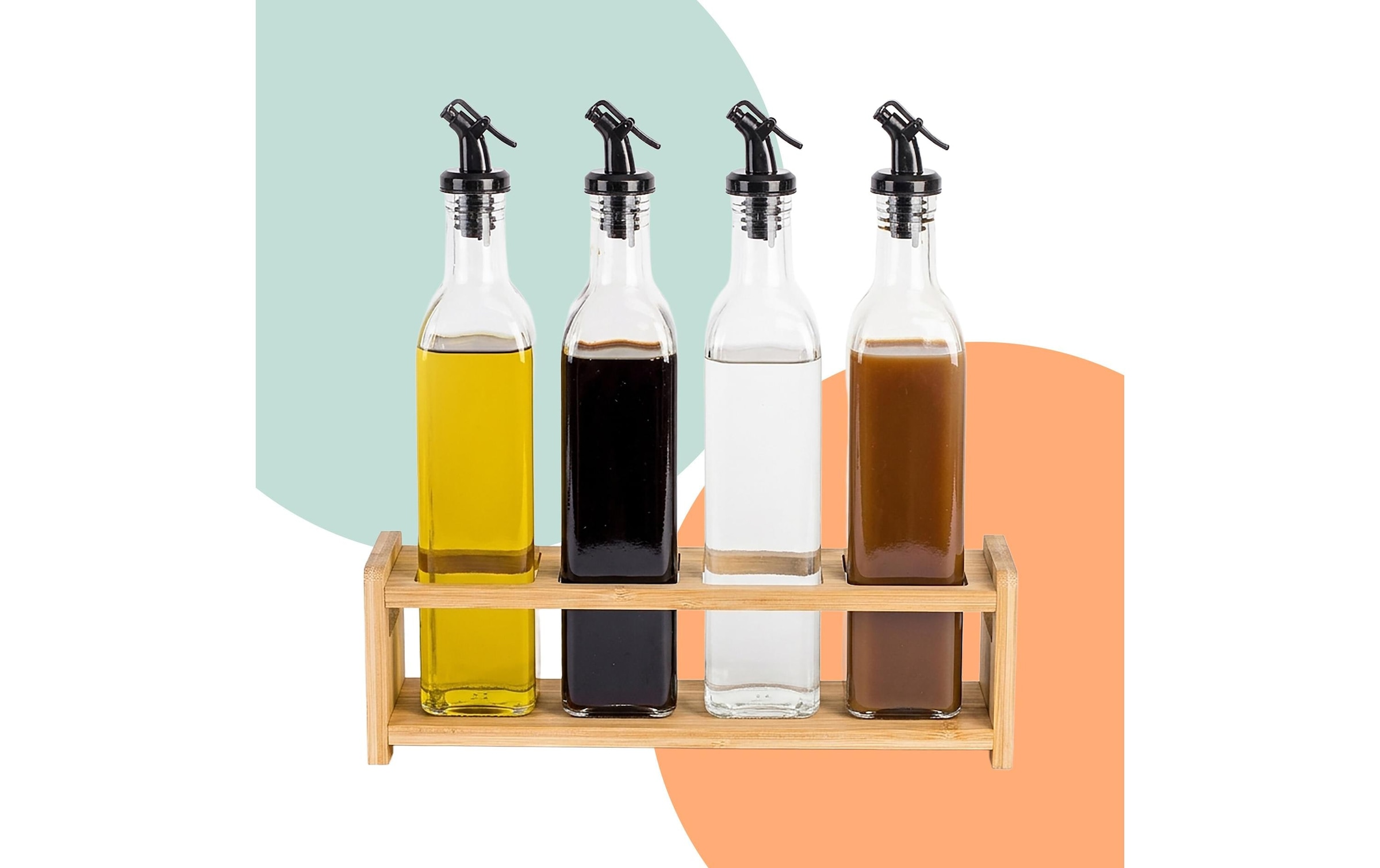relaxdays Set de menus »Ölflaschen Set 4-teilig Glas Bambus 500 ml«