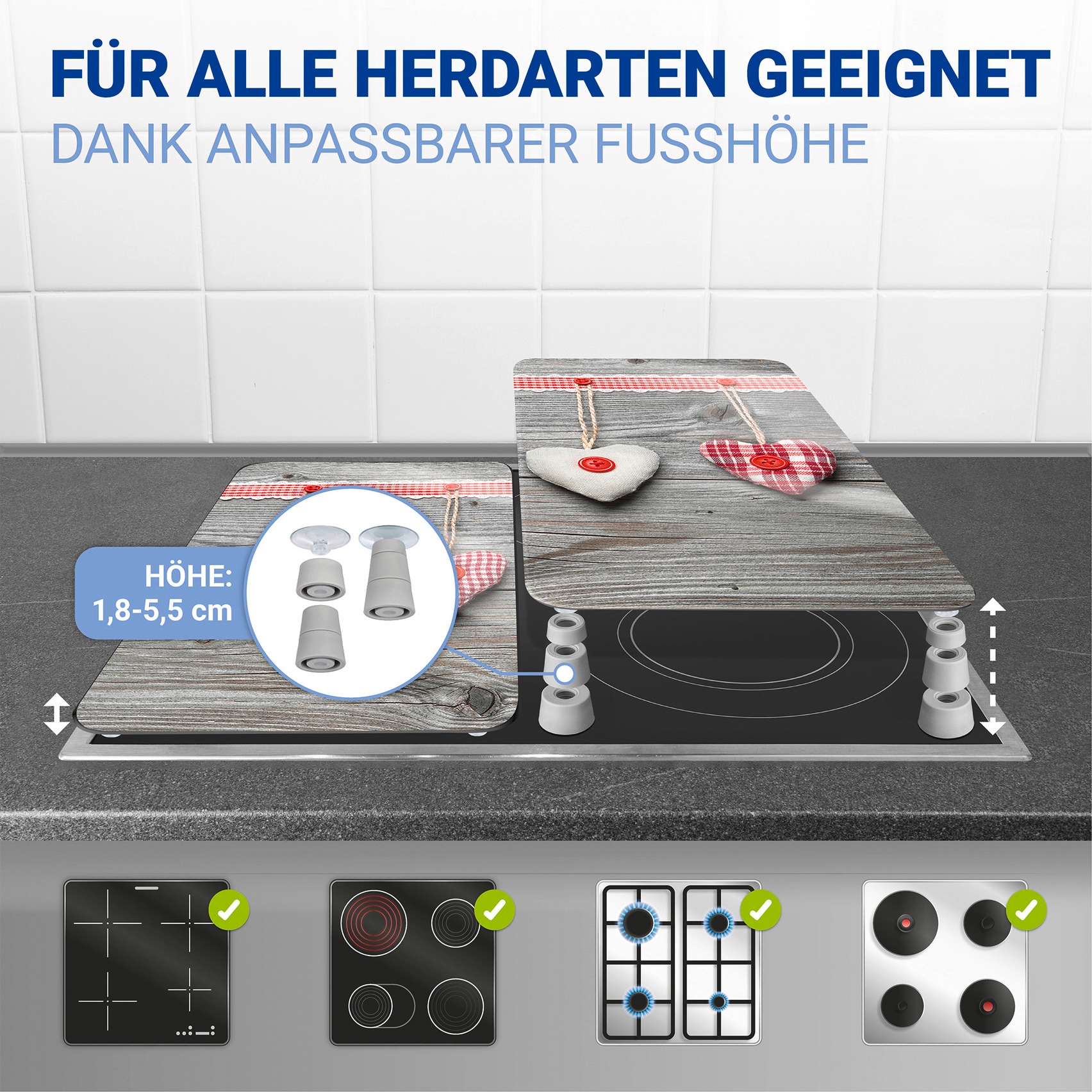 WENKO Herd-Abdeckplatte »Universal Modell Herzen« Herdabdeckung für alle Herdarten, kratzfest, mit rutschfesten Füssen