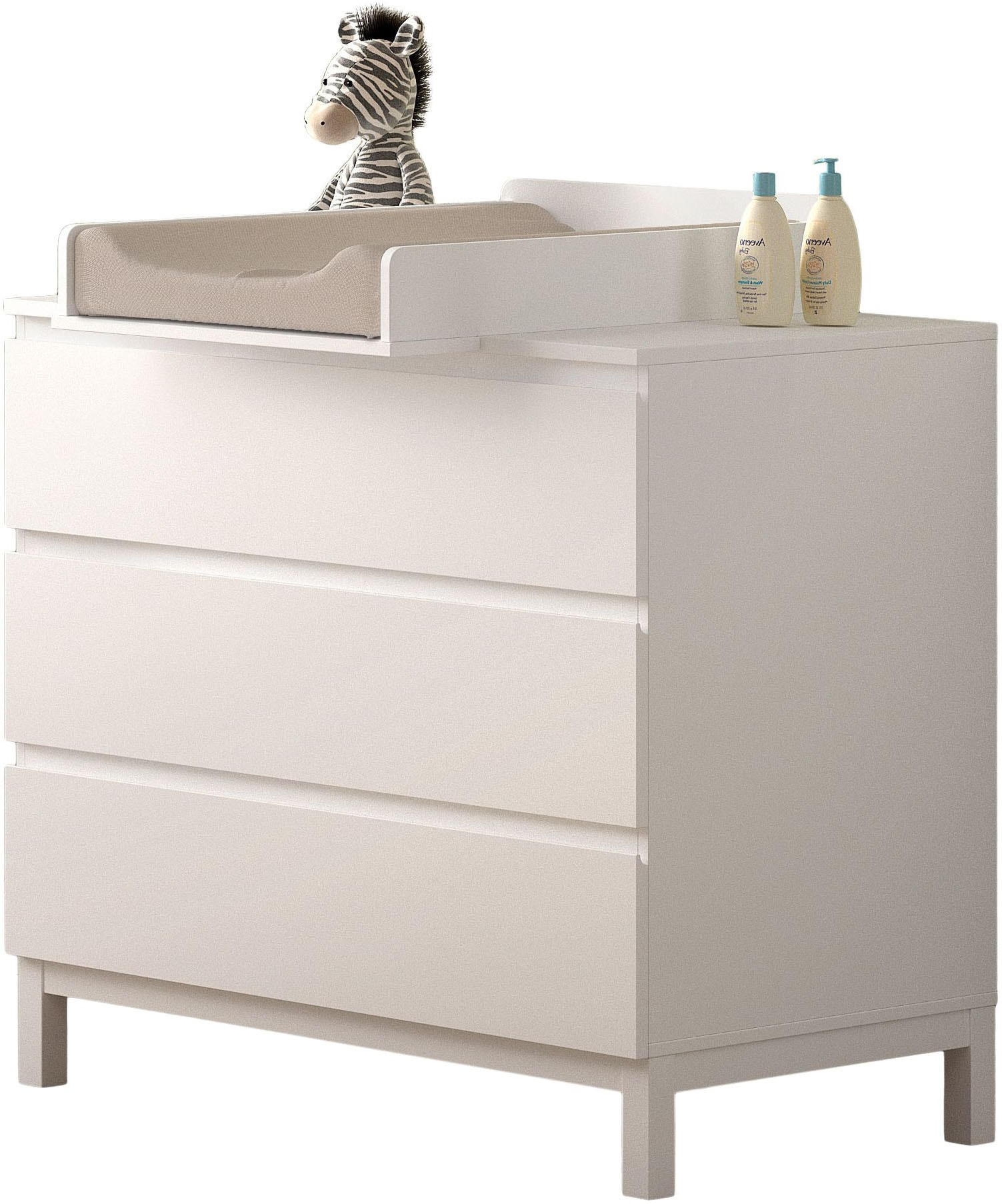 Vipack Commode à langer »Kommode mit gradliniger Optik, Schubladen mit Griffmulde« incl. soft-close et beaucoup d'espace de rangement, surface laquée blanche 98,5 cm