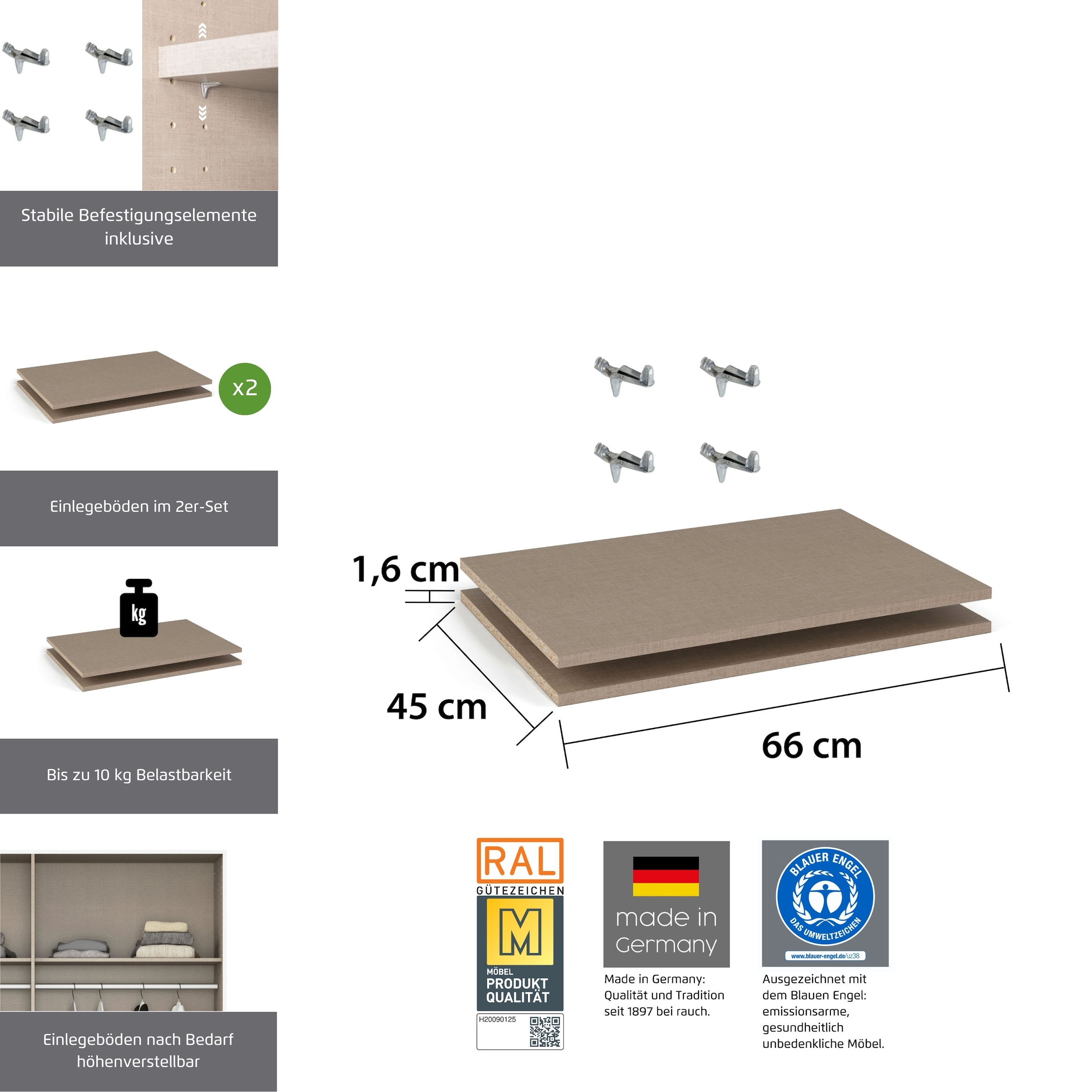 rauch Tablette de rangement »Zubehör für Rauch-Drehtürenschränke ORANGE« lot de 2, largeur 66 cm, profondeur 45 cm