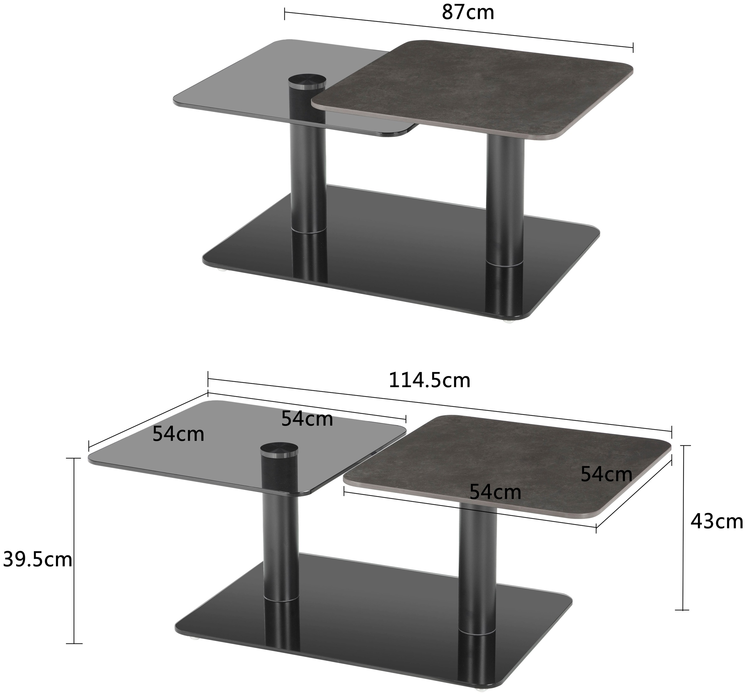 GOODproduct Table basse »Craco« mit verschiebbarer Ablagefläche im puristischen Design