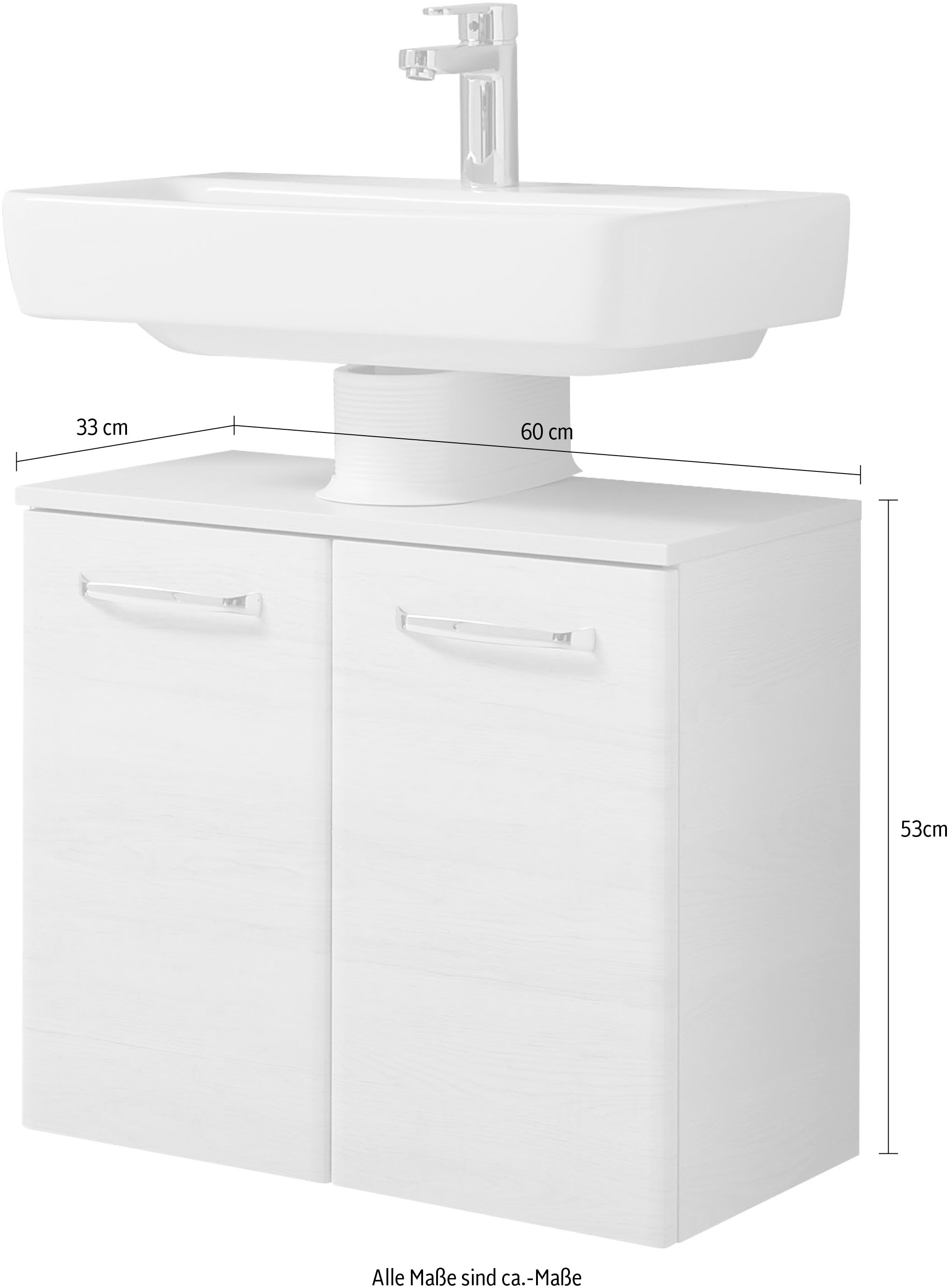 Saphir Armoire sous lavabo »Quickset Unterbeckenschrank mit 2 Türen, Siphonausschnitt, 60 cm breit« Armoire sous lavabo avec amortisseur de porte, poignées chromées brillantes