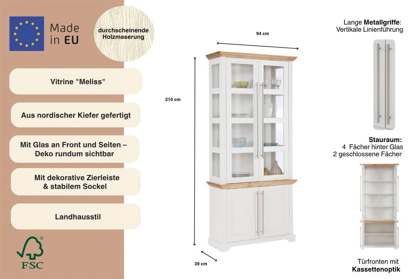 GOODproduct Vitrine »Melissa« aus massiver Kiefer, FSC® zertifiziert, Breite 94 cm
