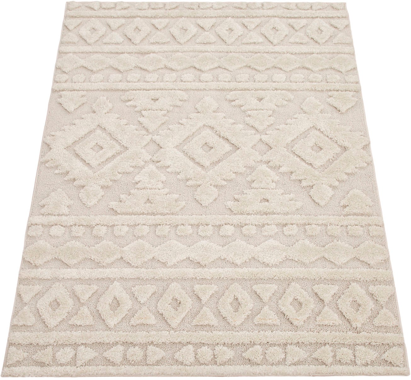 Paco Home Tapis à poils longs »Genua 746« Rectangulaire 34 mm Höhe Uni Farben, Hoch-Tief Effekt, modernes Design, sehr weicher Flor