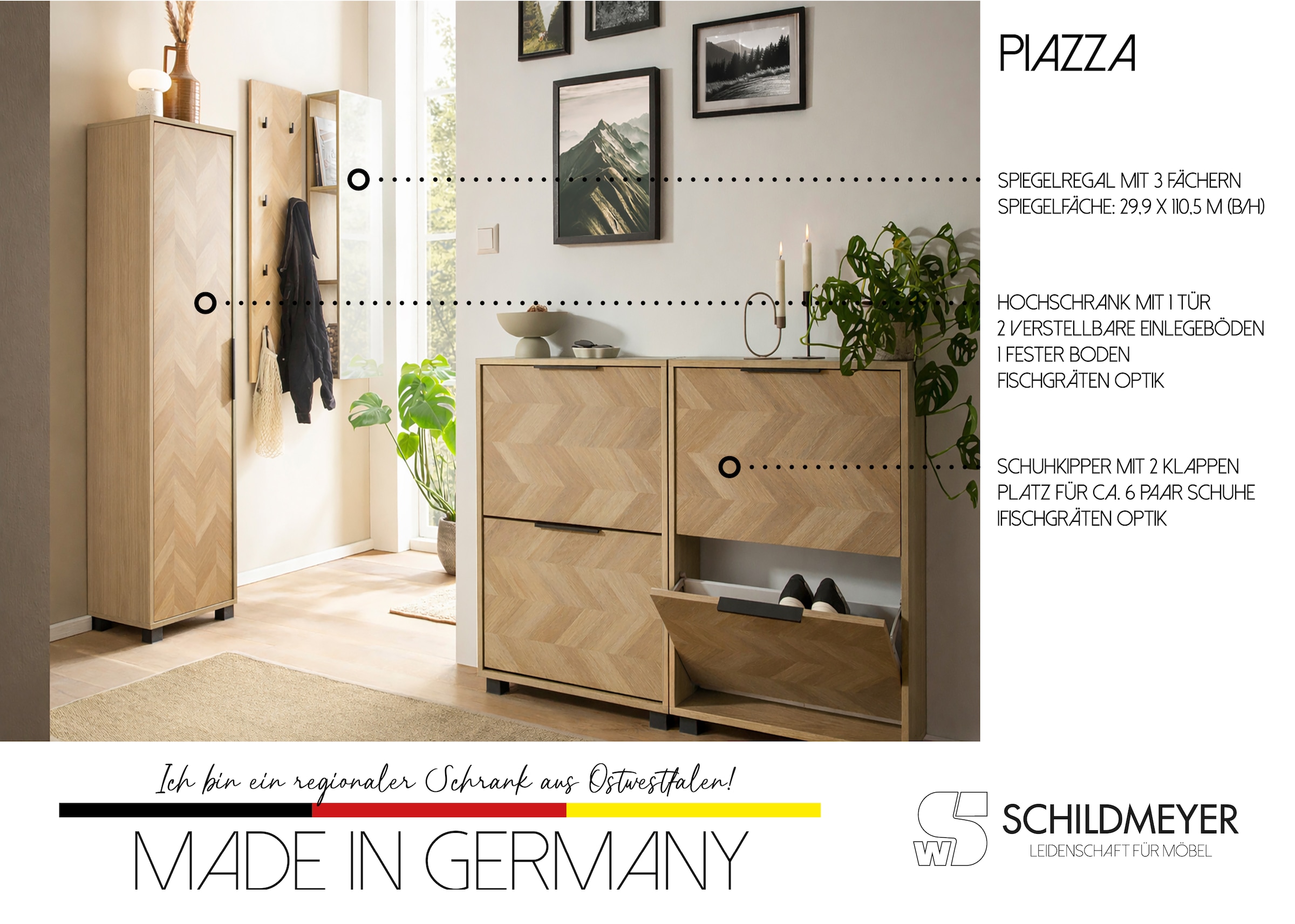 Schildmeyer Panneau de vestiaire »Piazza, Breite 30 cm« 1 cuis tlg. Made in Germany