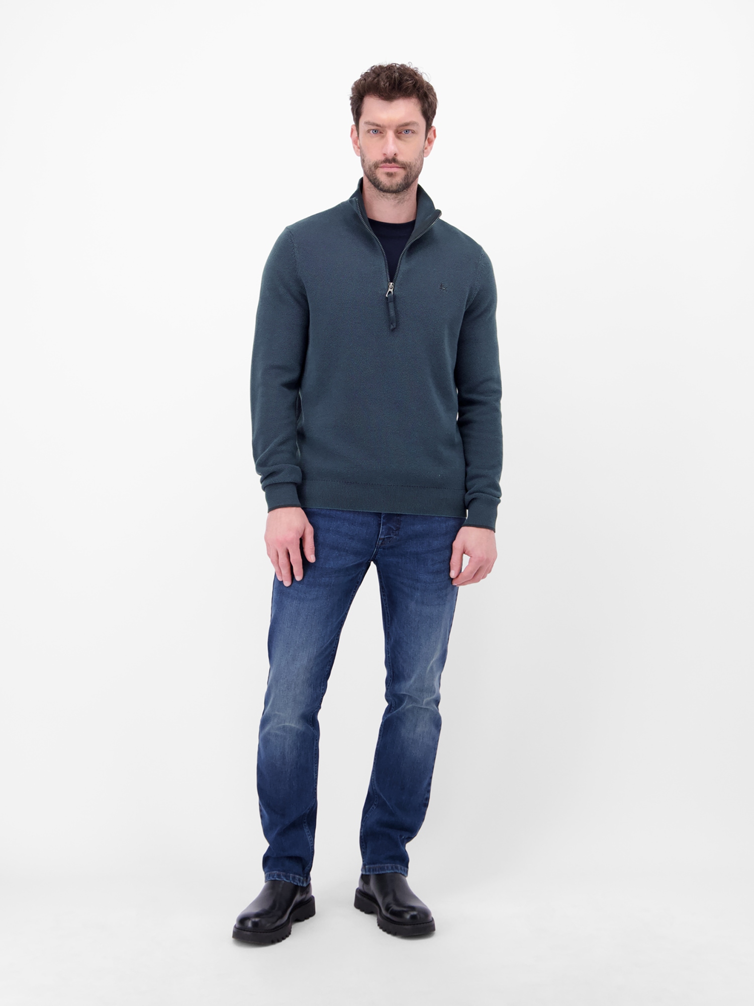 LERROS Sweatshirt »Troyer in Strukturqualität«, Herrensweatshirt aus 100% Baumwolle & Troyer-Kragen mit Reissverschluss
