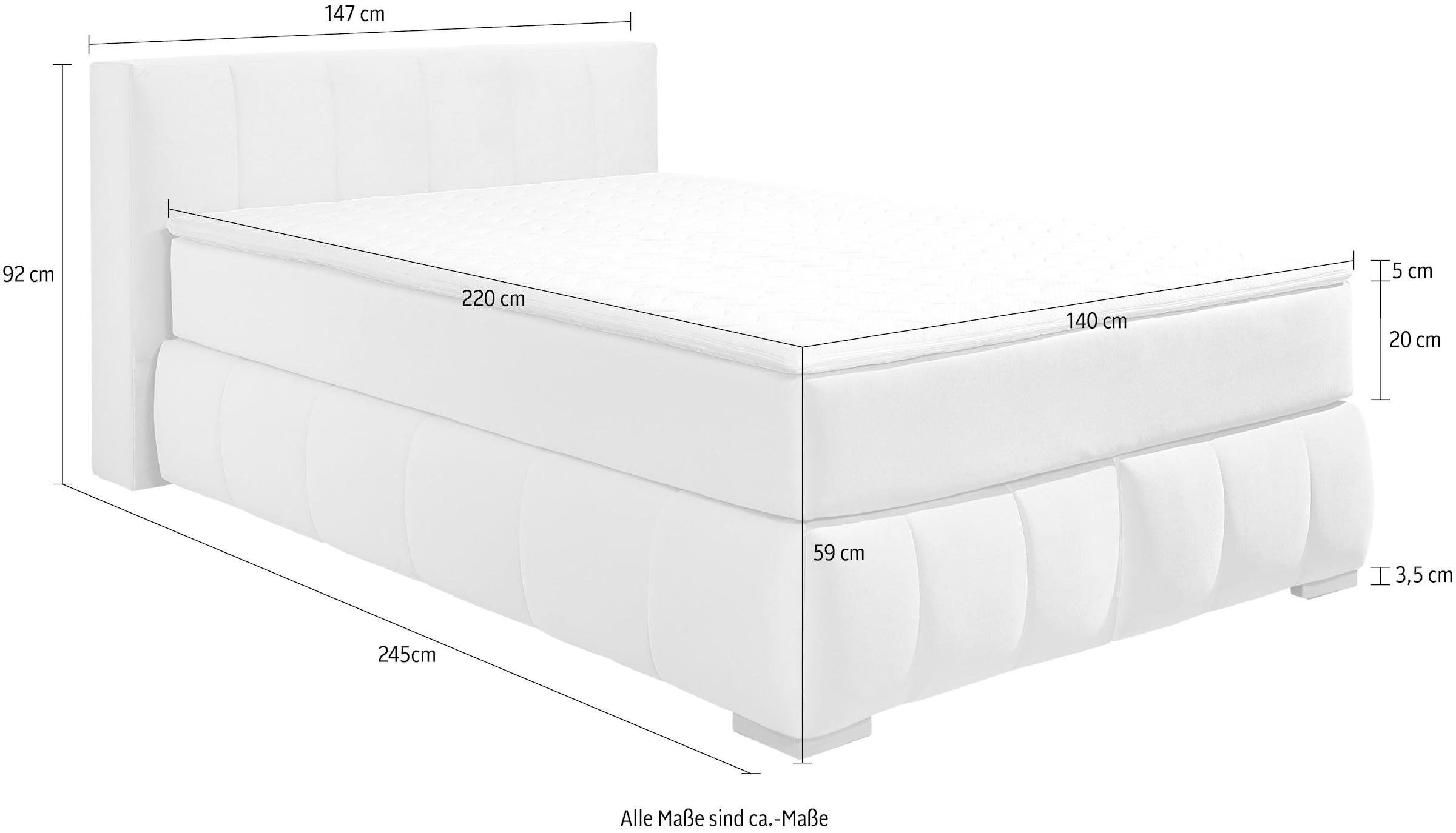 Home affaire Boxspringbett »Chelles« inkl. Topper,,  in XXL- Überlänge 220 cm, Unterbox mit feine Wölbung