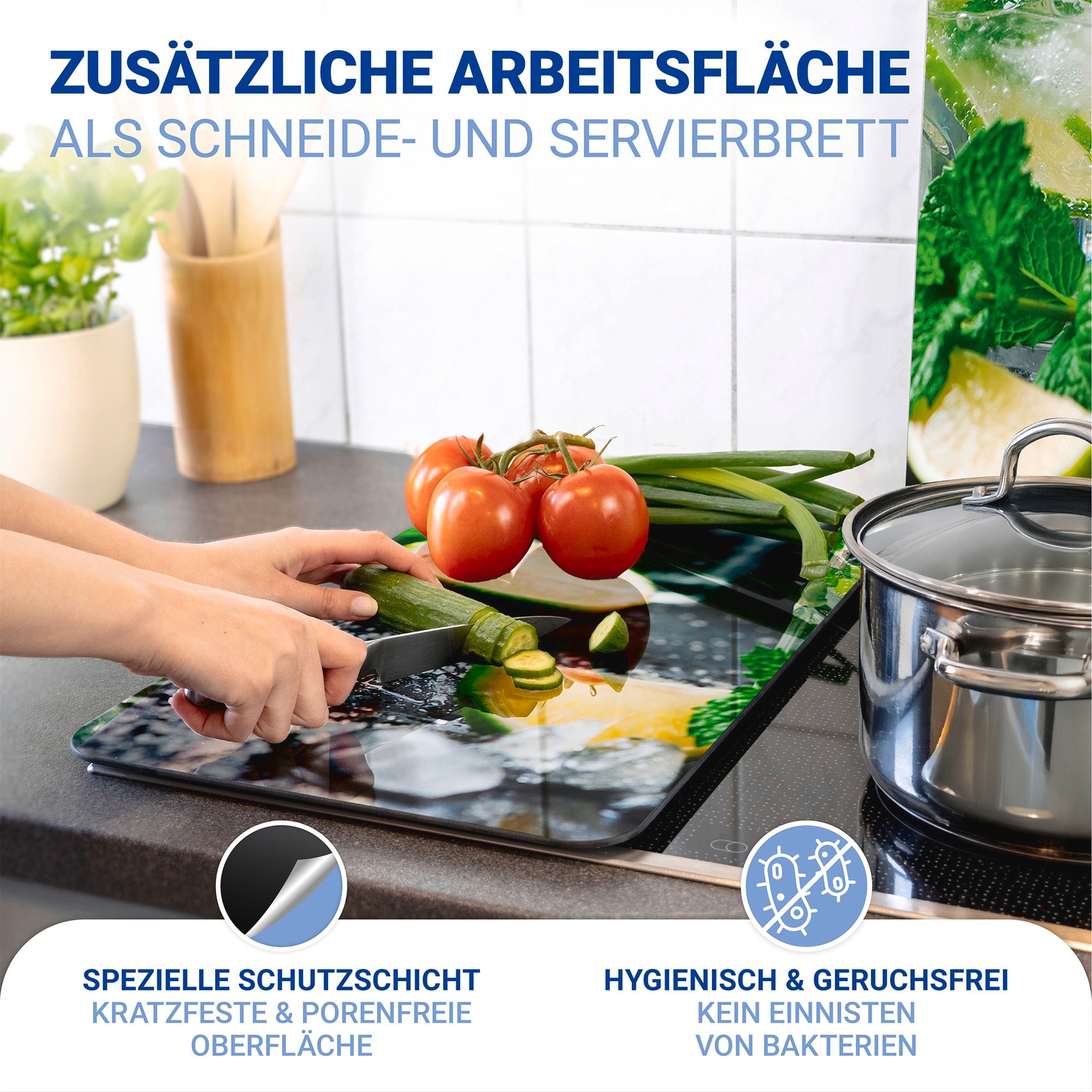 WENKO Plaque de recouvrement de la cuisinière »Universal Modell Mojito« Herdabdeckung für alle Herdarten, kratzfest, mit rutschfesten Füssen
