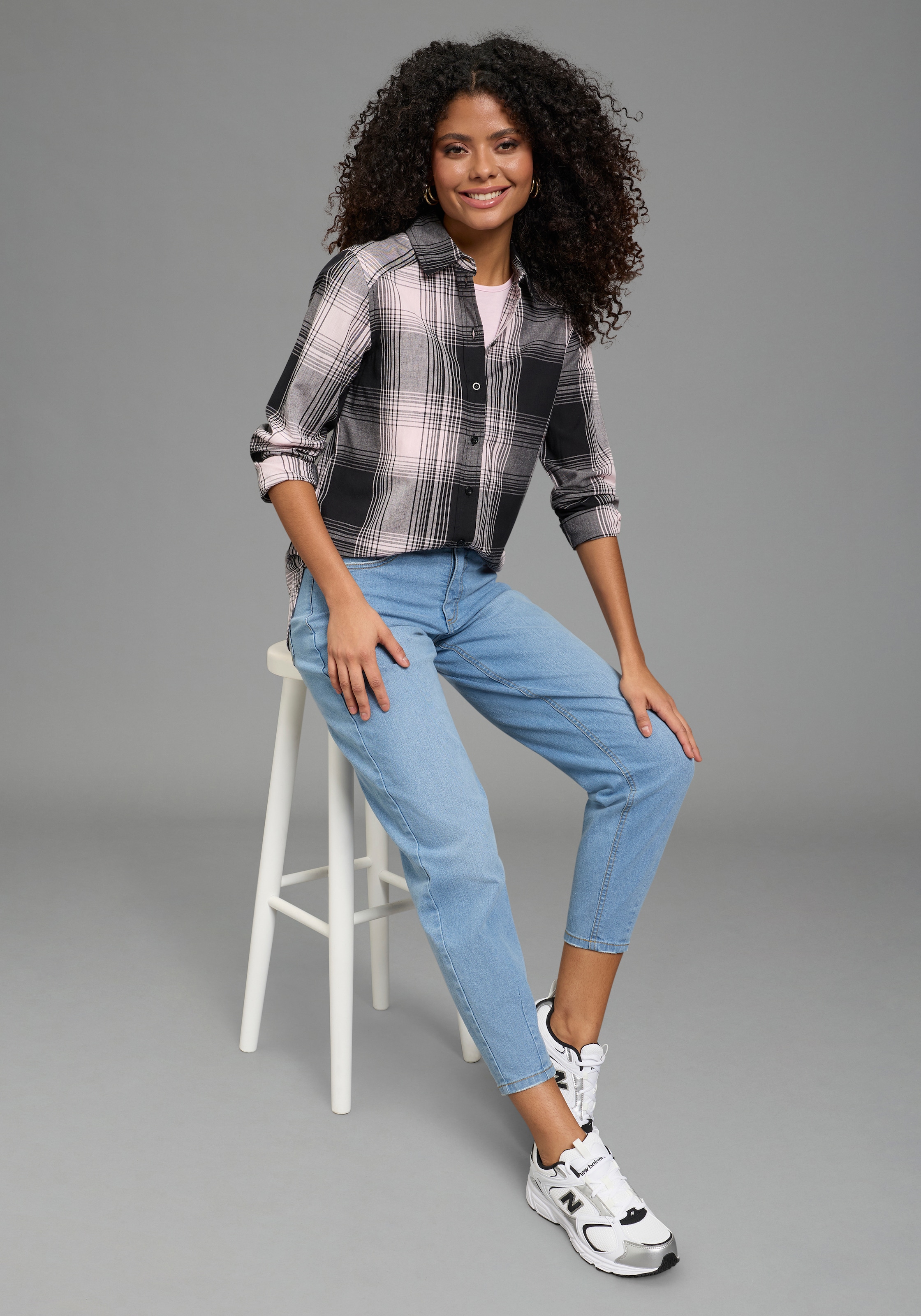 Laura Scott Blouse à carreaux klassische Bluse, kariertes Muster, aus leichter Web-Baumwolle