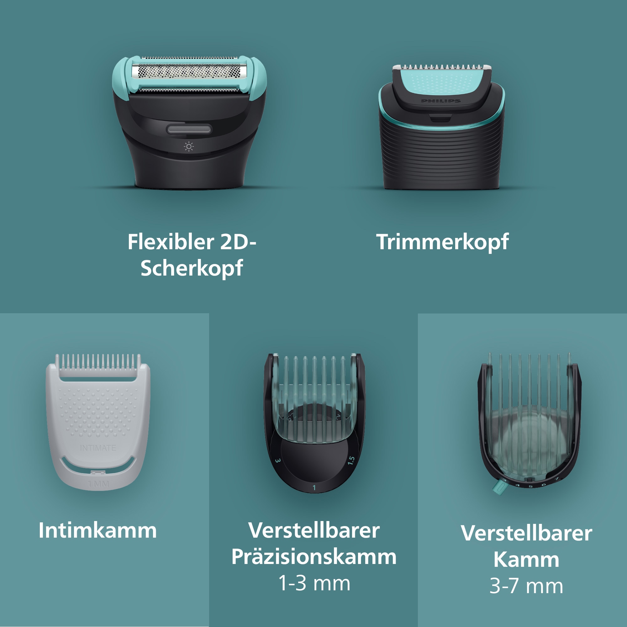 Philips Elektrokörperrasierer »Serie 7000 BG7470/15« 4 Stk. Aufsätze mit flexiblem 2D-Scherkopf, Präzisionskamm, inkl. Reiseetui