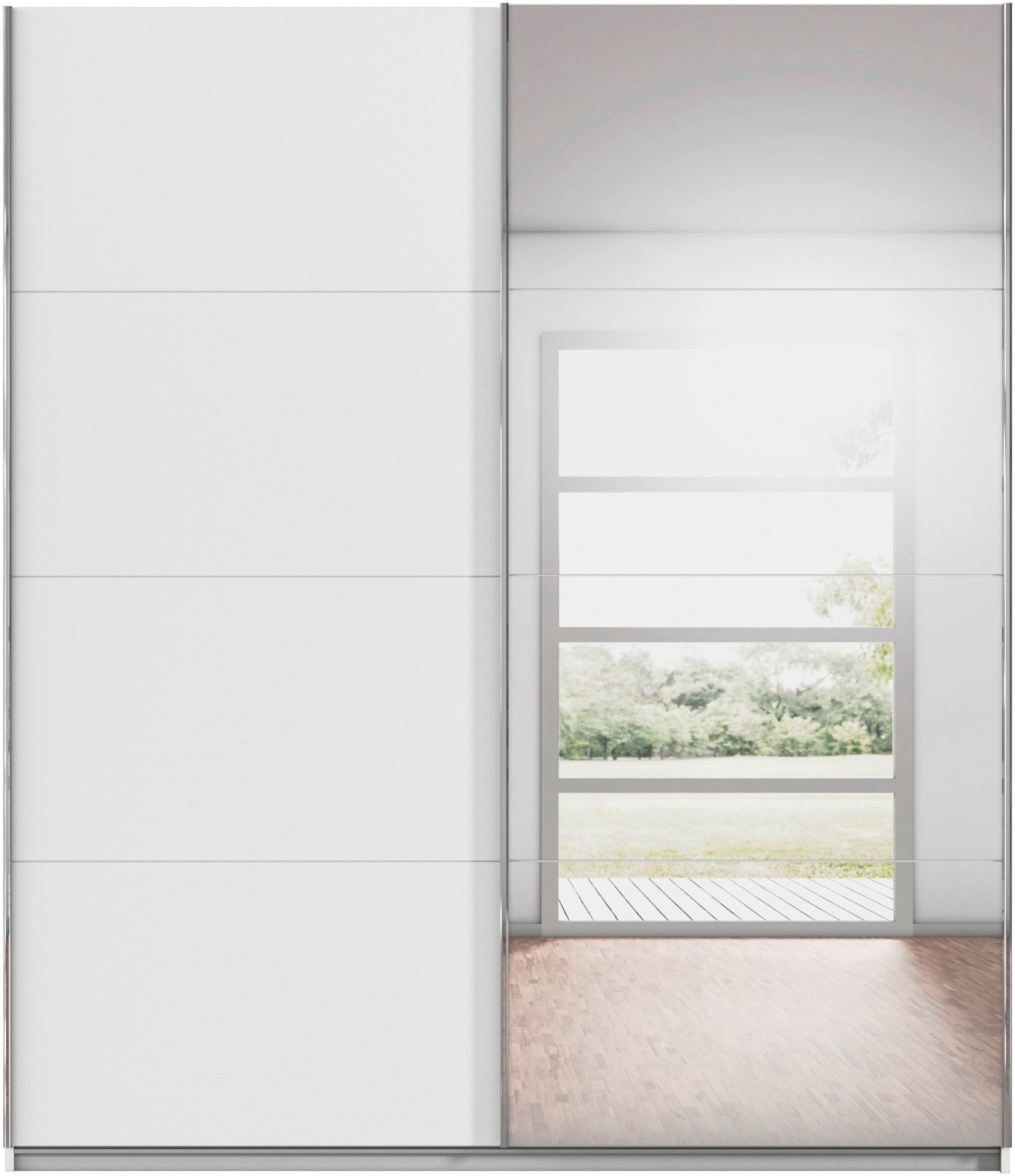 rauch Schwebetürenschrank »Kleiderschrank Schrank Ankleide Garderobe Schlafzimmerschrank MOITA« Breiten: 181/226/271 cm, Höhe 210 cm,  mit Spiegel und Metallgriffleisten in Alu MADE IN GERMANY