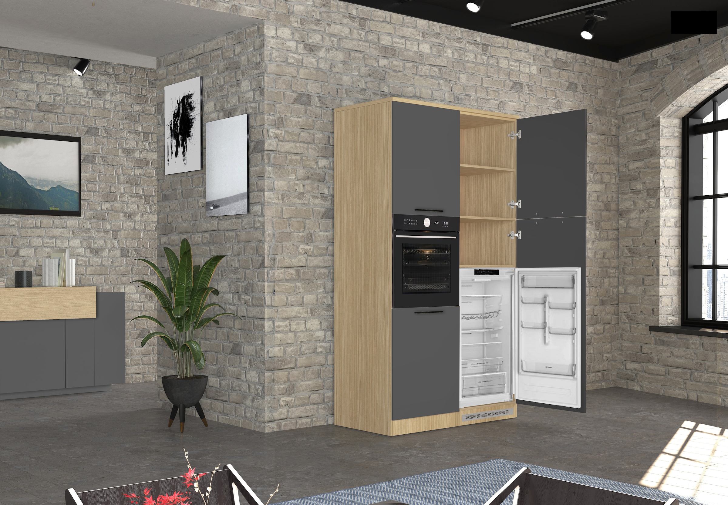 KOCHSTATION Armoire d'encastrement pour four »Luna, Backofenschrank, Backofen-Hochschrank, Made in Italy« B/T/H: 60×60×214,5 cm, Oberplatte mit 25 mm Stärke