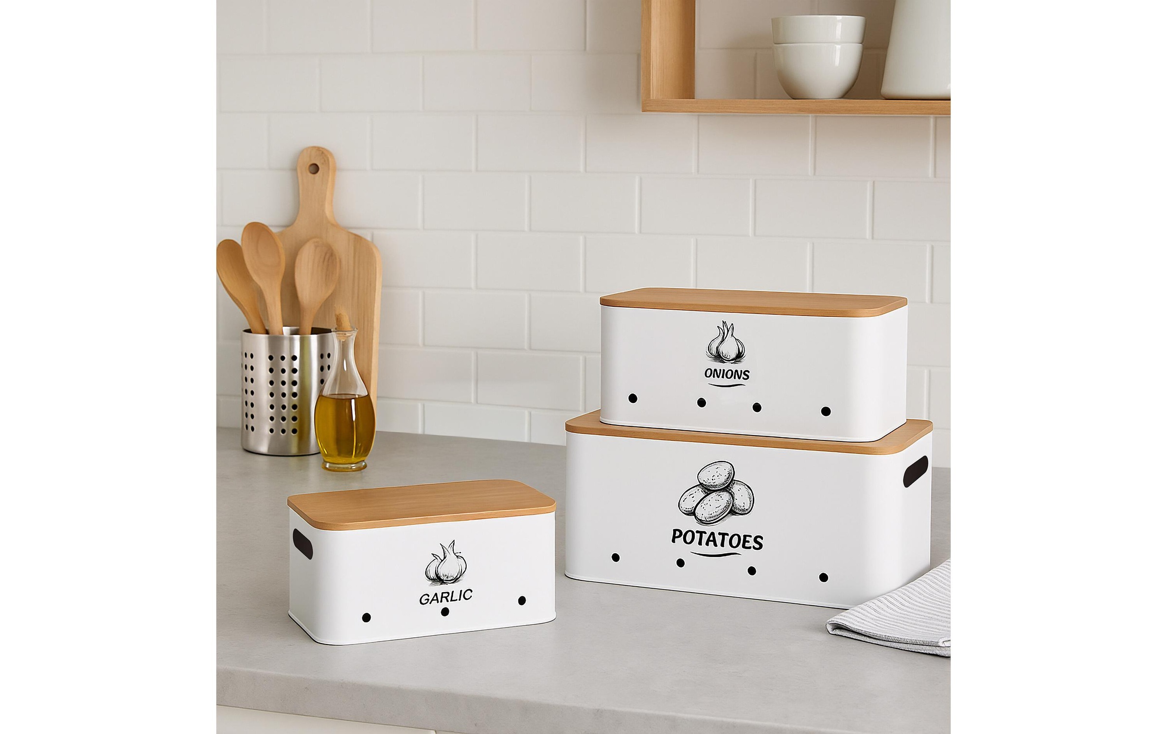 relaxdays Boîte de rangement »3er Set Bambusdeckel eckig«