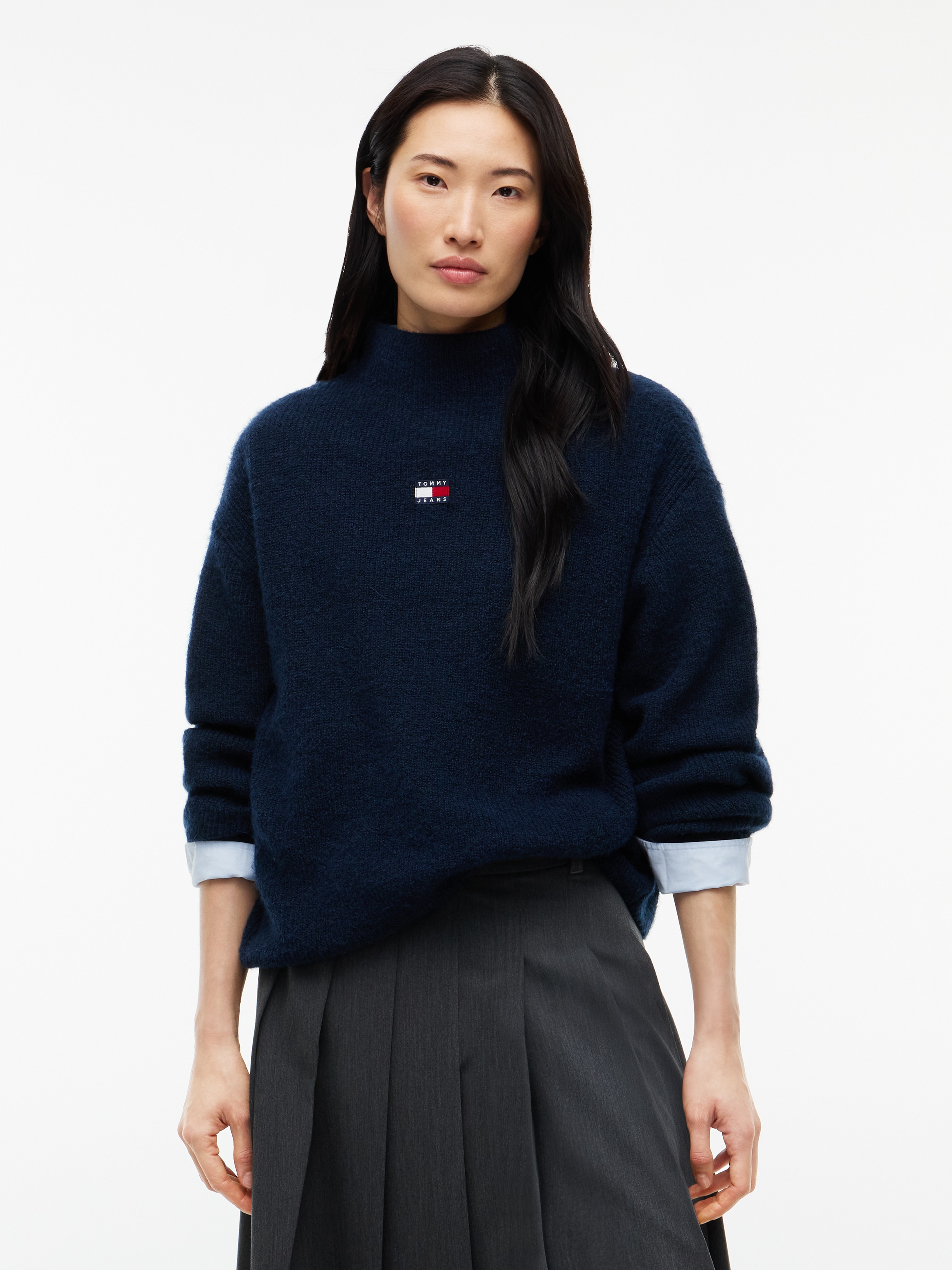 Tommy Jeans Pull à col montant »TJW MOCKNECK BADGE SWEATER EXT« Materialmix mit Alpaka