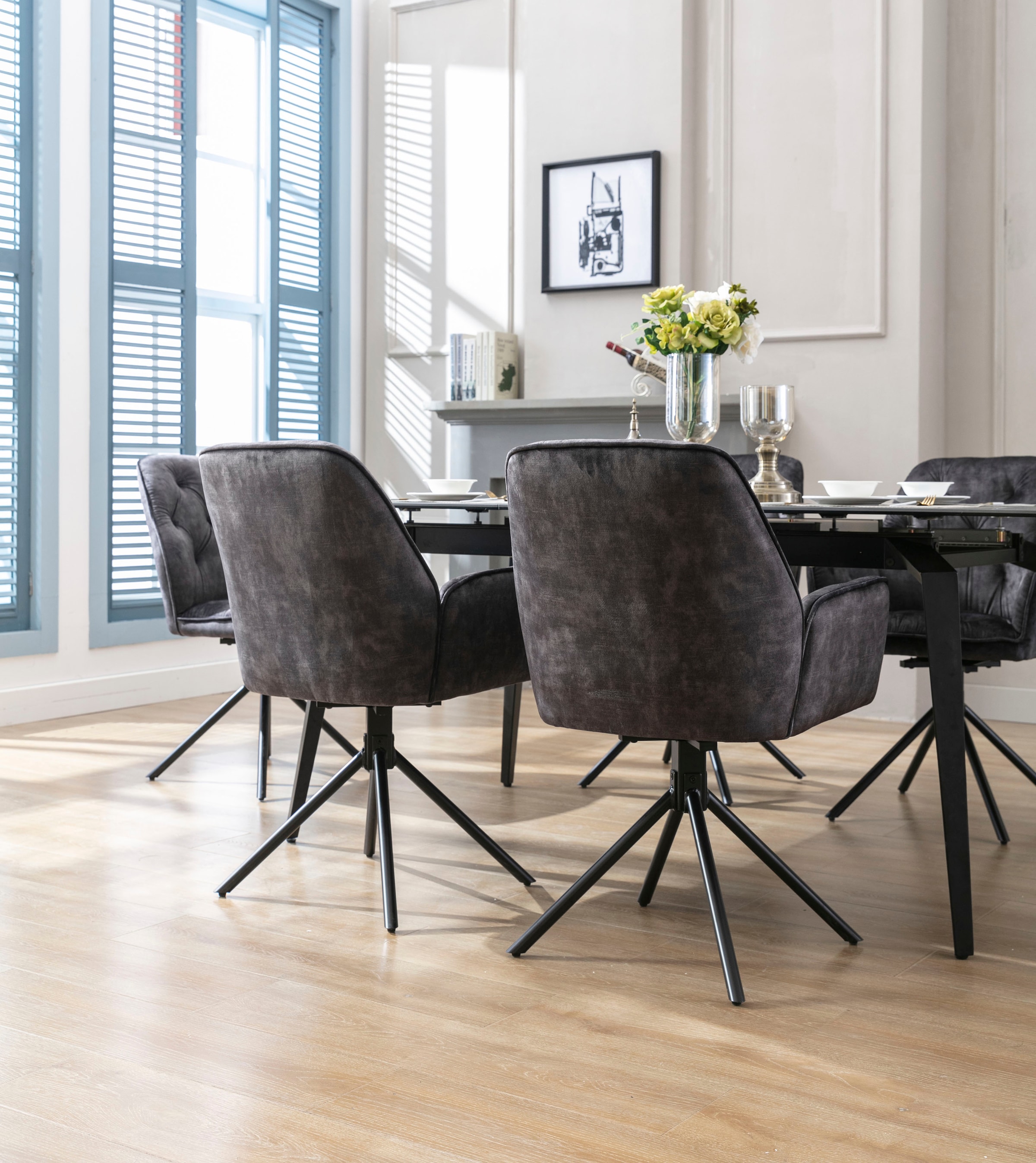 byLIVING Esszimmerstuhl »Sarina« (Set) 2er-Set, hochwertiger Vintage-Samt Bezug mit Steppung, 360Grad drehbar