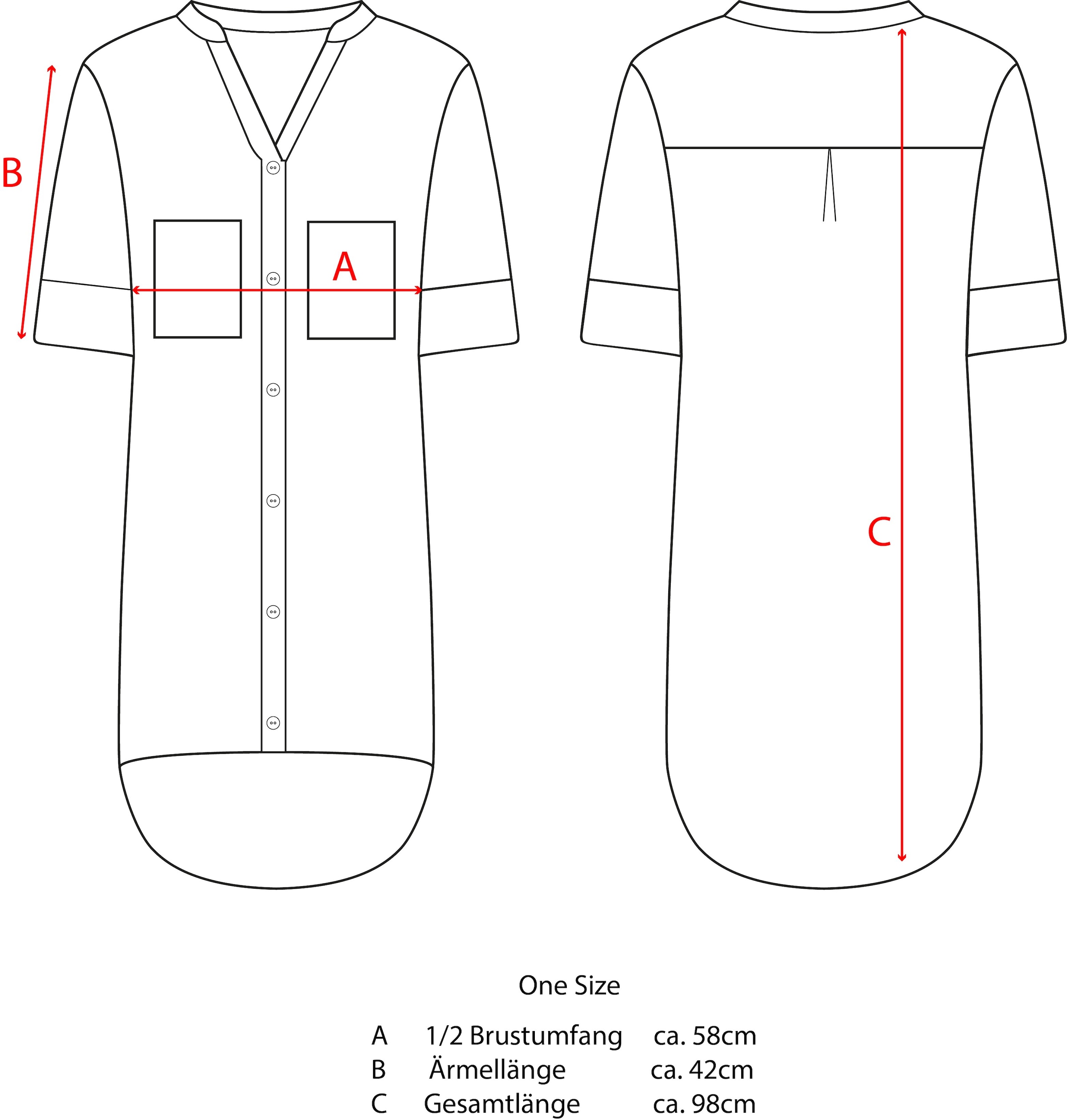 Zwillingsherz Chemisier long »"Kida"« taille unique, rayures, patte de boutonnage, poches poitrine, manches 3/4