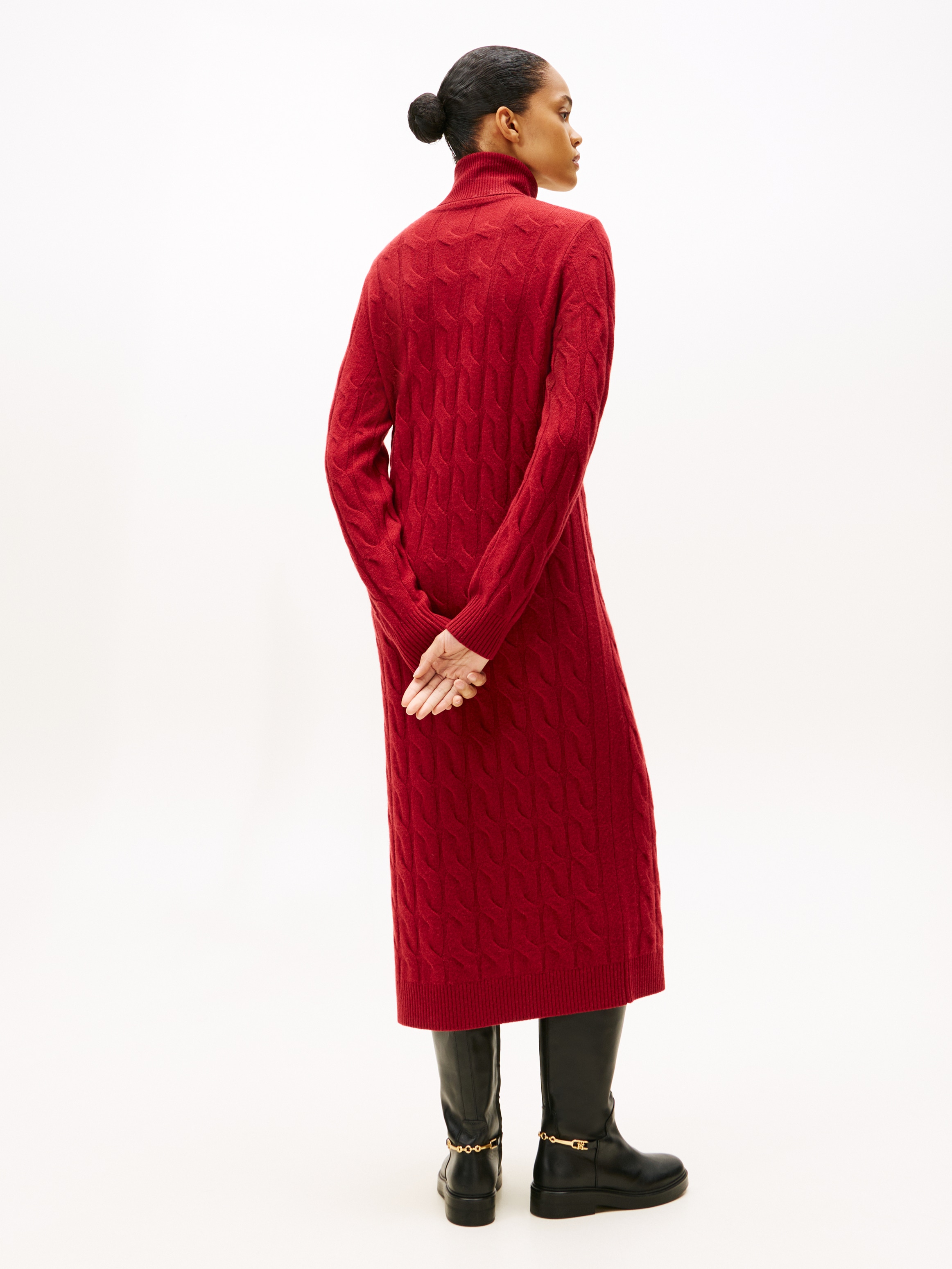 Tommy Hilfiger Robe en tricot »SOFT WOOL CABLE ROLL-NK LS DRESS« Wolle, mit Zopfmuster
