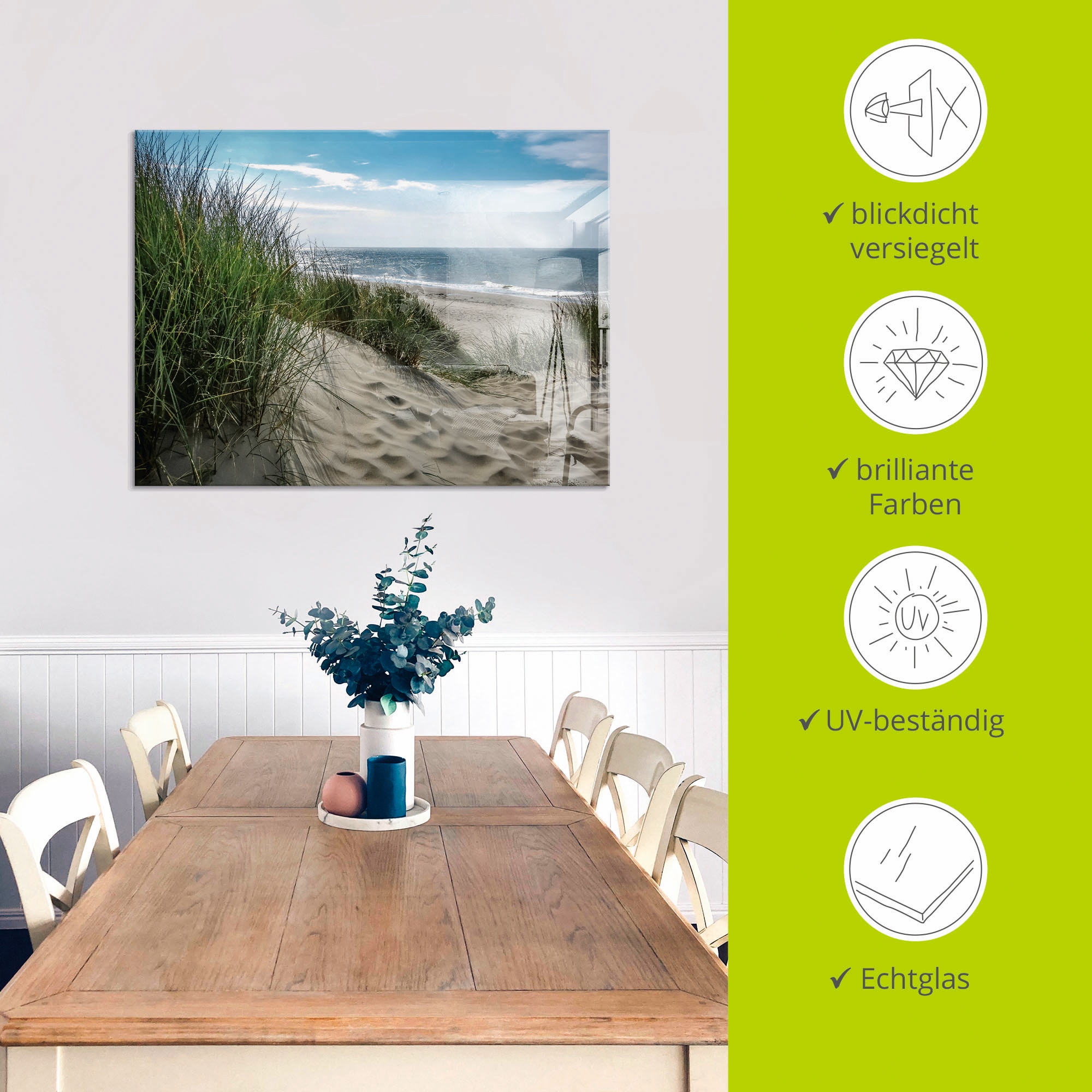 Artland Glasbild »Dünenlandschaft im Sommer an der Nordsee« Strand 1 Stk. tlg. in verschiedenen Grössen