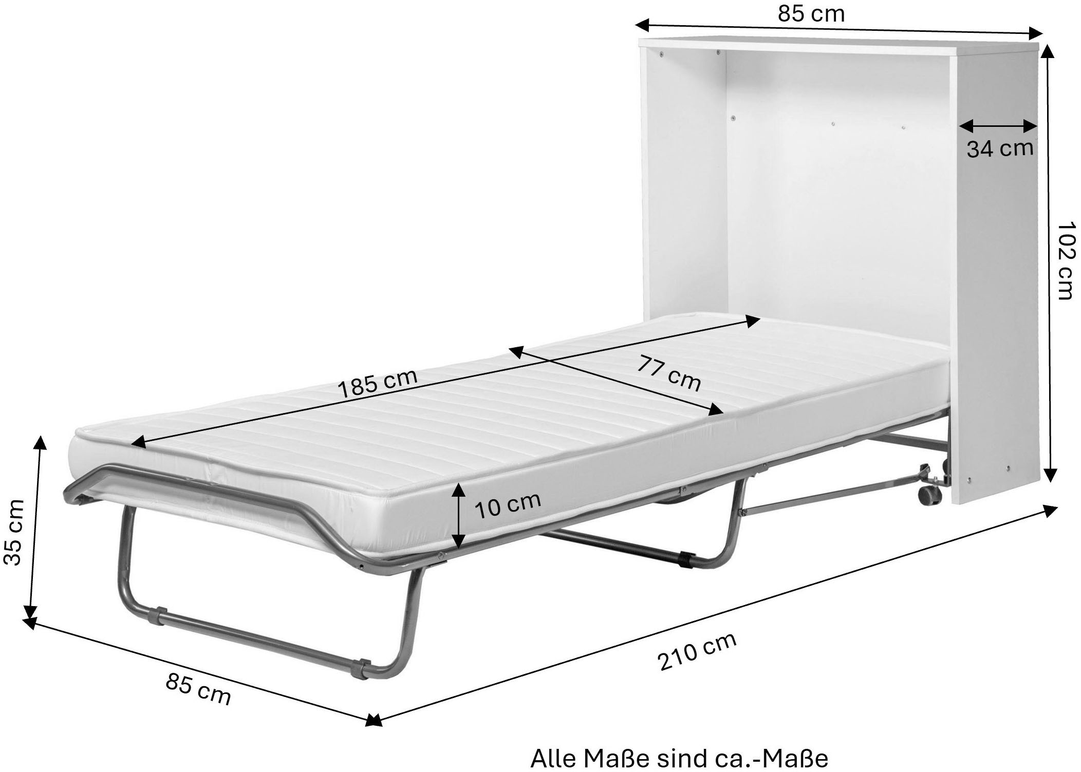 Home affaire Lit armoire »Sognum als Gästebett nutzbar, Wandklappbett in Kommodenoptik« Disponible en blanc, noir et cachemire,  incl. matelas, lit pliant gain de place, optimal pour petits espaces