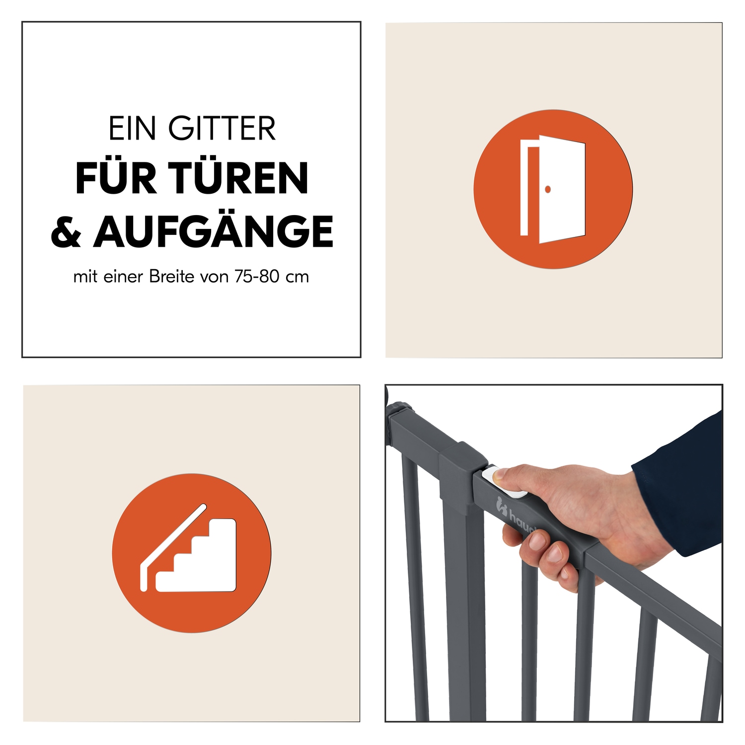 Hauck Türschutzgitter »Open N Stop 2, Dark Grey« auch als Treppenschutzgitter verwendbar; 75-80 cm, erweiterbar