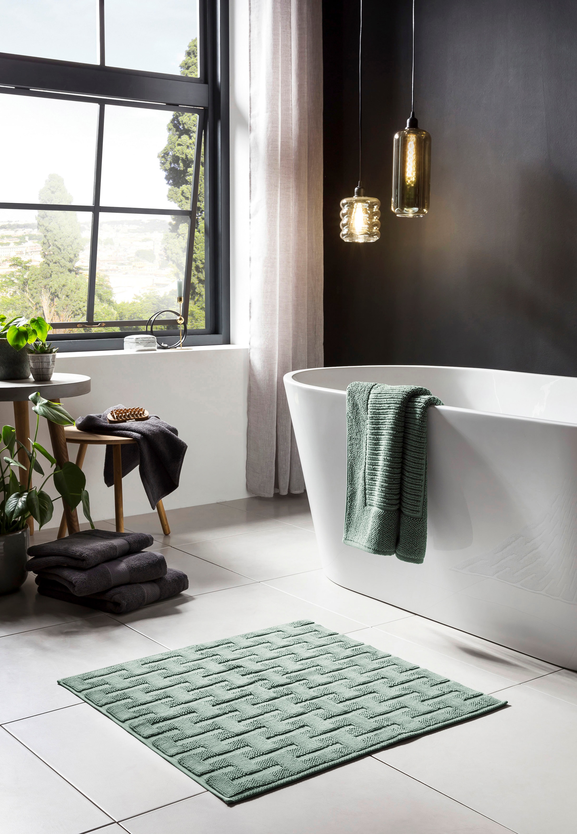 done.® Badematte »Delia« Höhe 10 mm rutschhemmend beschichtet fussbodenheizungsgeeignet Badteppich, Uni-Farben, Hoch-Tief Effekt, reine Baumwolle, waschbar
