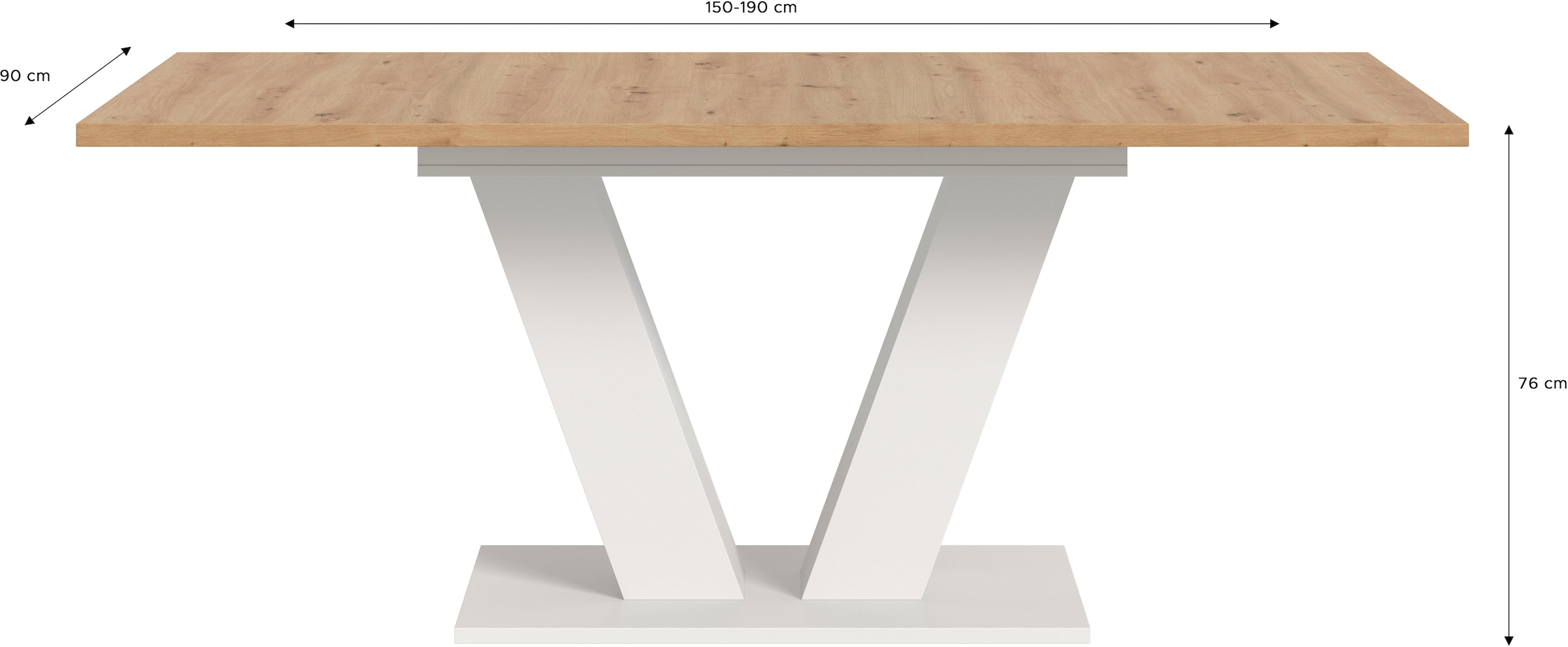 Home affaire Table de salle à manger »Motus, ausziehbar 150 -190 cm, inklusive 40 cm Einlegeplatte« Set, 1 cuis tlg. V-Gestell mit Bodenplatte, Tisch, Küchentisch, Esszimmer, Küche