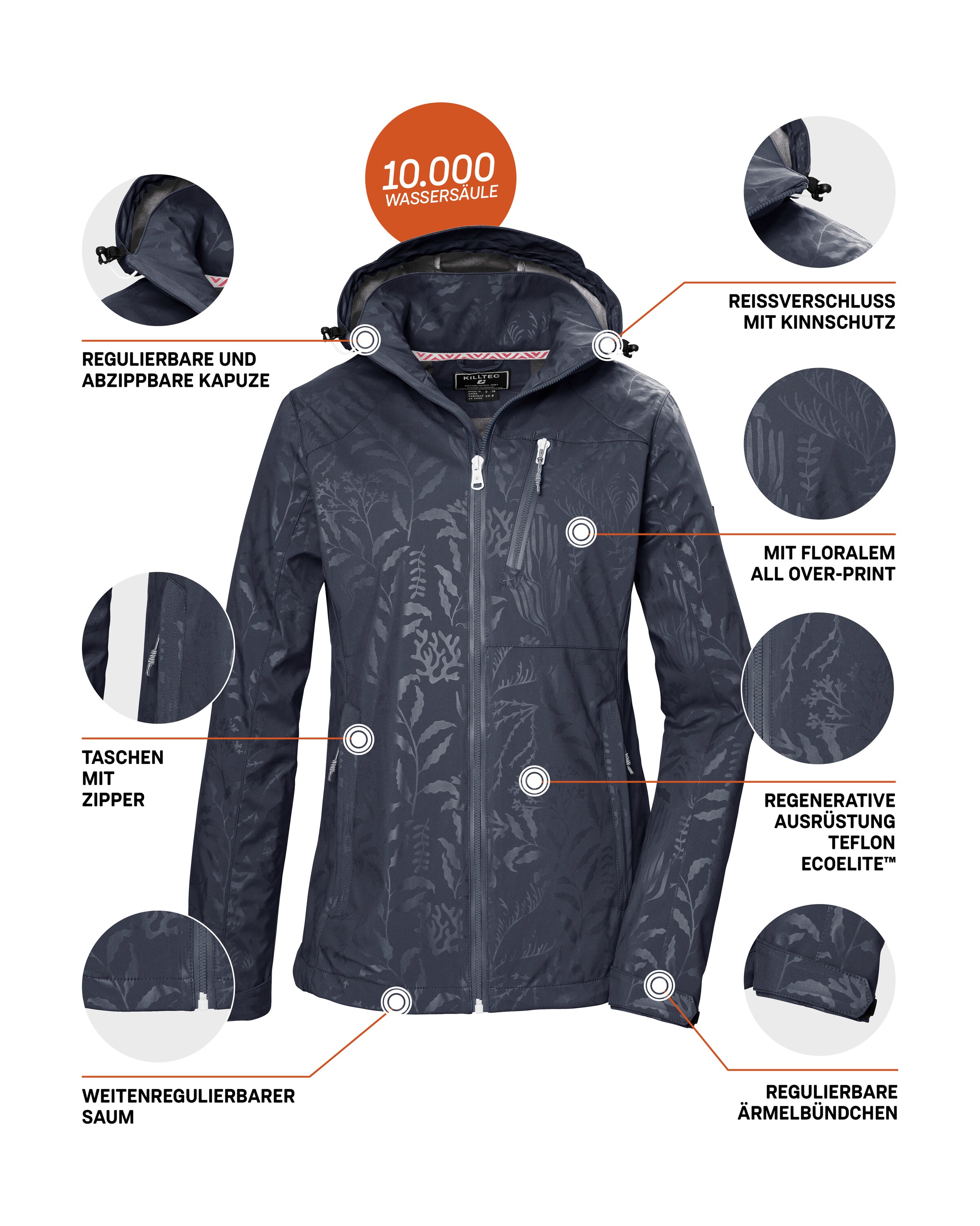 Killtec Softshelljacke »KOS 122 WMN SFTSHLL JCKT FLORAL« Softshelljacke: Wind- und wasserdicht, atmungsaktiv, Kapuze abzippbar