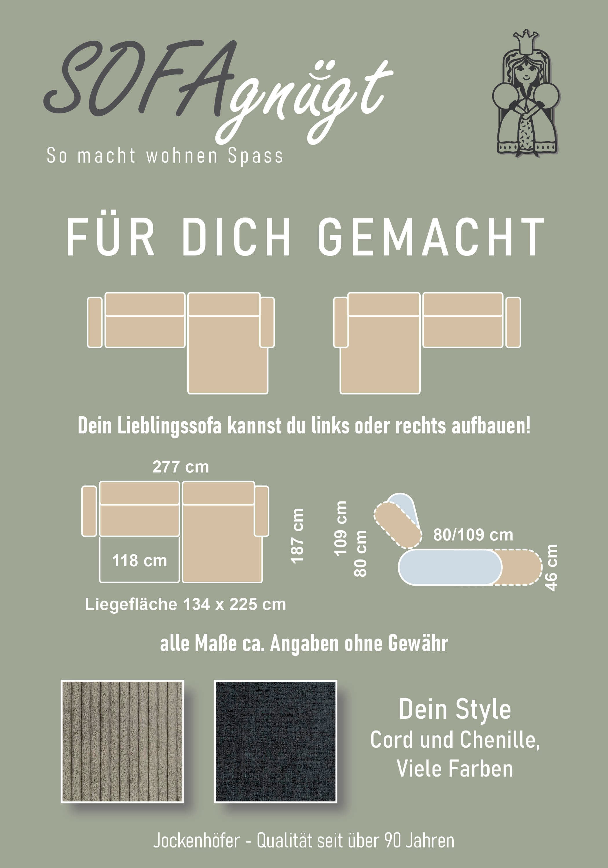 Jockenhöfer Gruppe Ecksofa »Slider L-Form, B: 277 cm Couch, 60cm elektrische Sitztiefenverstellung« 140kg Belastbarkeit, USB-Anschluss, Kopfteilverstellung & Zierkissen