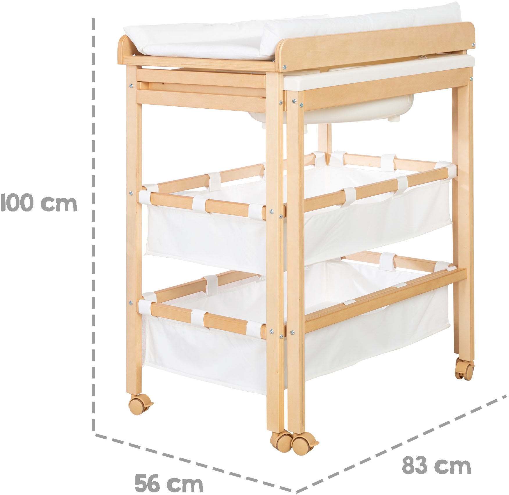 roba® Bade- und Wickelregal »Baby Pool, natur« bis 15 kg inkl. herausziehbarer Badewanne und Wickelauflage weiss 56 cm