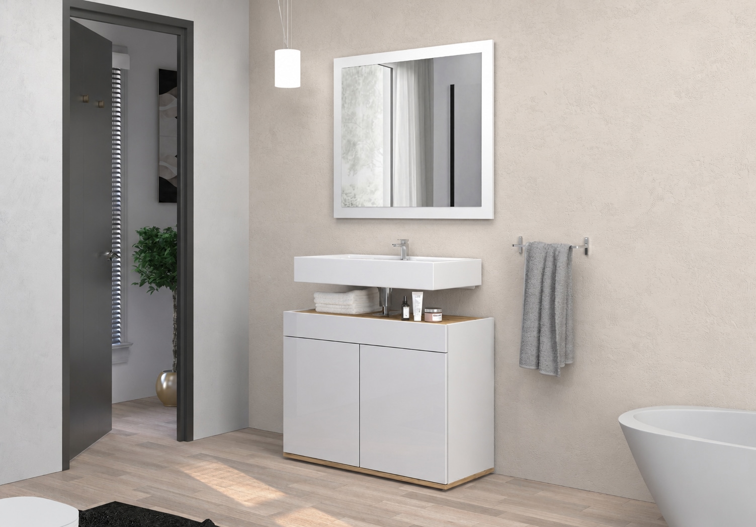 welltime Miroir de salle de bain »Garda, Waschbeckenunterschrank,Breite 80 cm,Waschtisch« Breite 80 cm- Passend zur Serie Garda