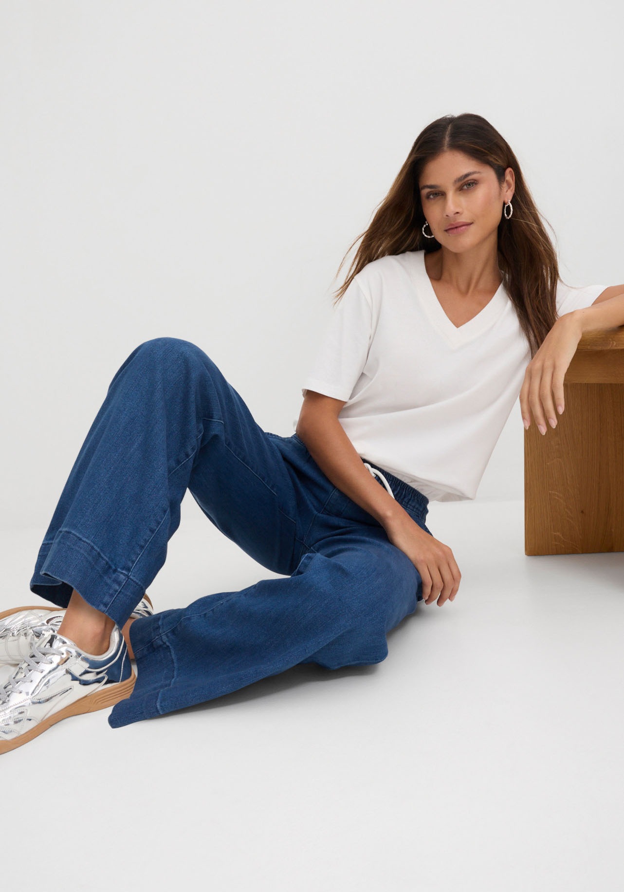 bonprix Jeans large »Wide Leg Jeans Mid Waist, Stretch« Loose Fit Passform, mit elastischem Bund und Tunnelzug
