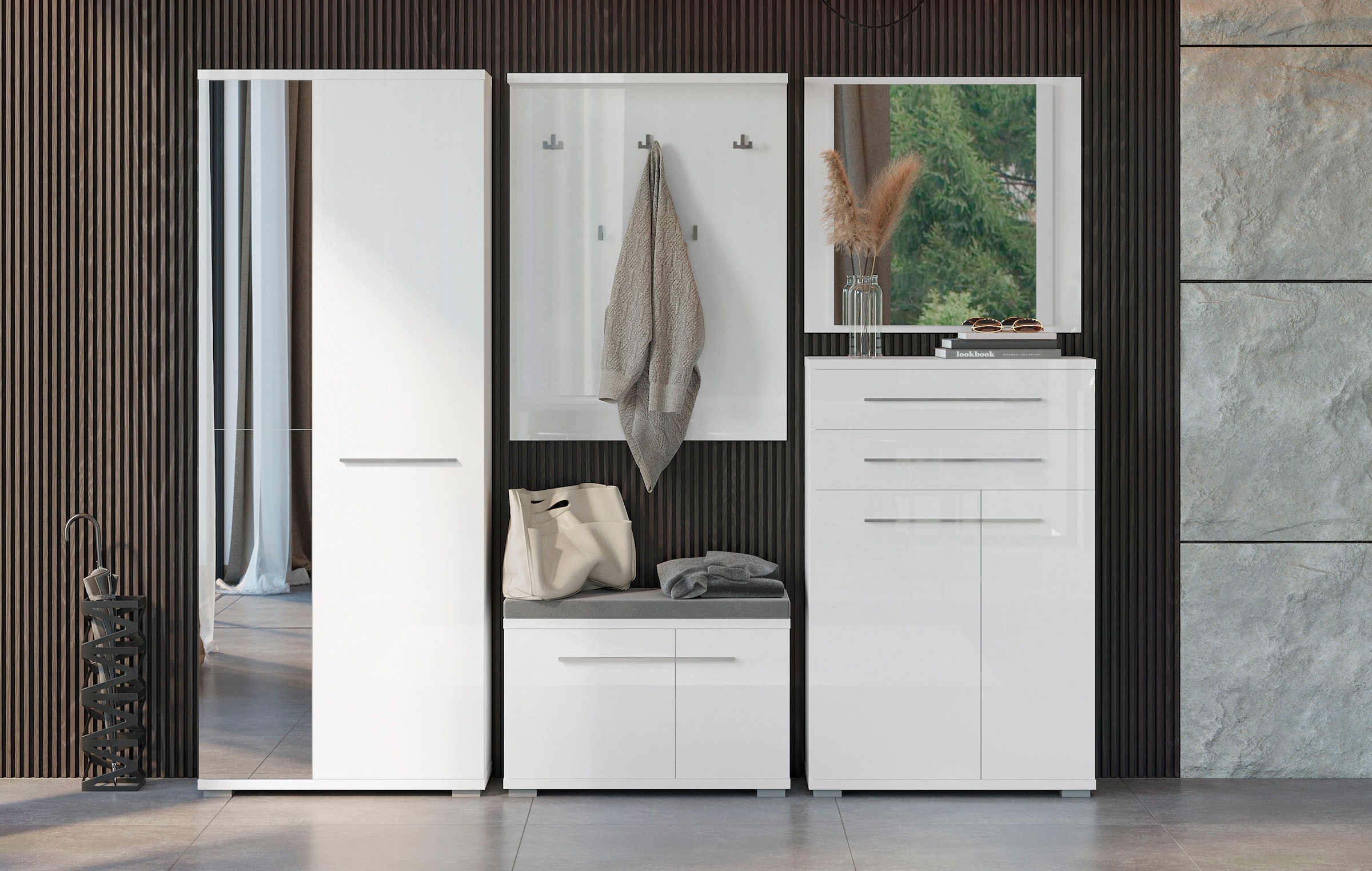 GOODproduct Garderobenschrank »Piano« UV lackiert, hochglänzend, Soft-Close Funktion, mit Spiegel