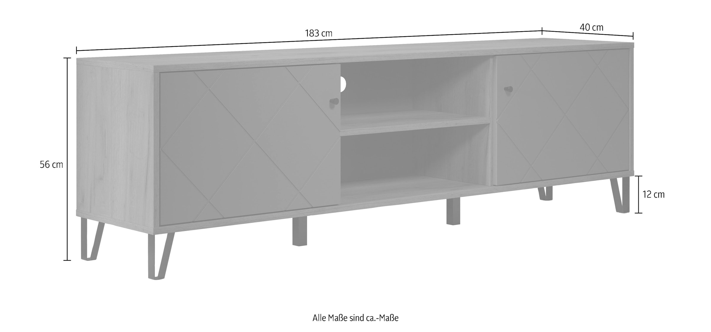 Home affaire Table basse »Molveno« 1 cuis tlg. TV-Unterteil mit 2 Türen & 2 Fächern - (B/T/H) 183/40/56 cm